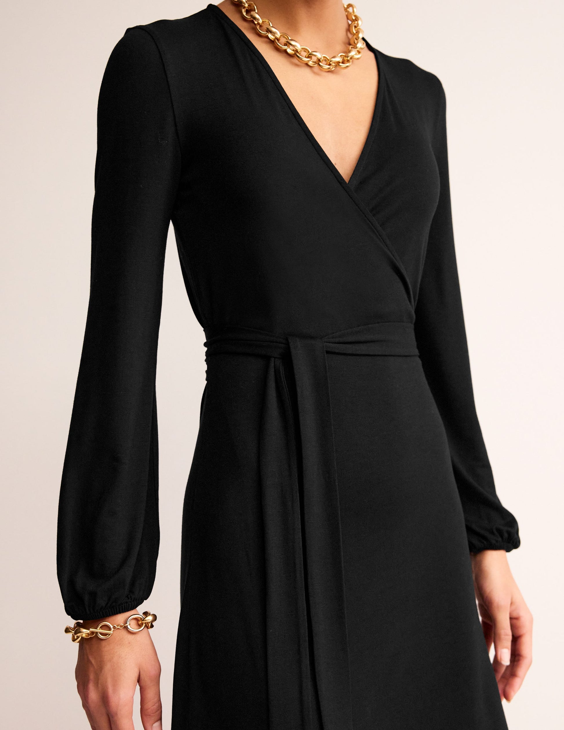Joanna Jersey Midi Wrap Dress-Black-2