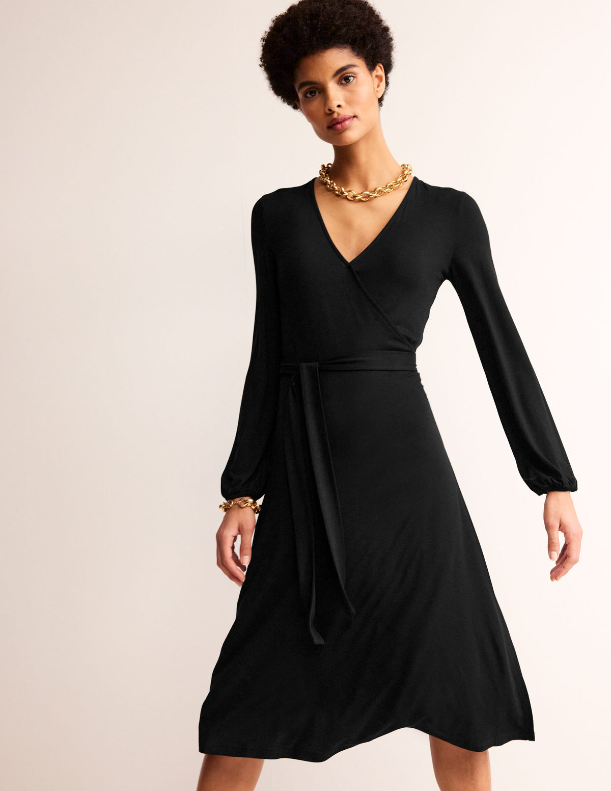 Joanna Jersey Midi Wrap Dress-Black-4