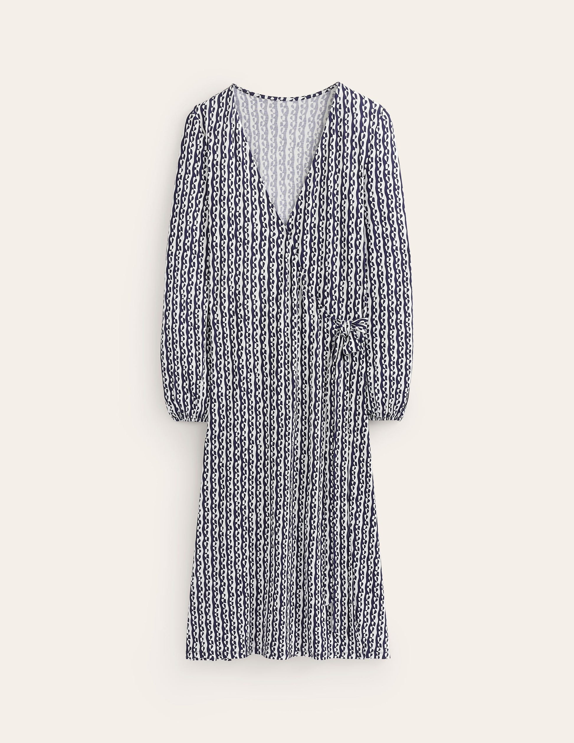 Joanna Jersey Midi Wrap Dress-French Navy, Abstract Heart-6
