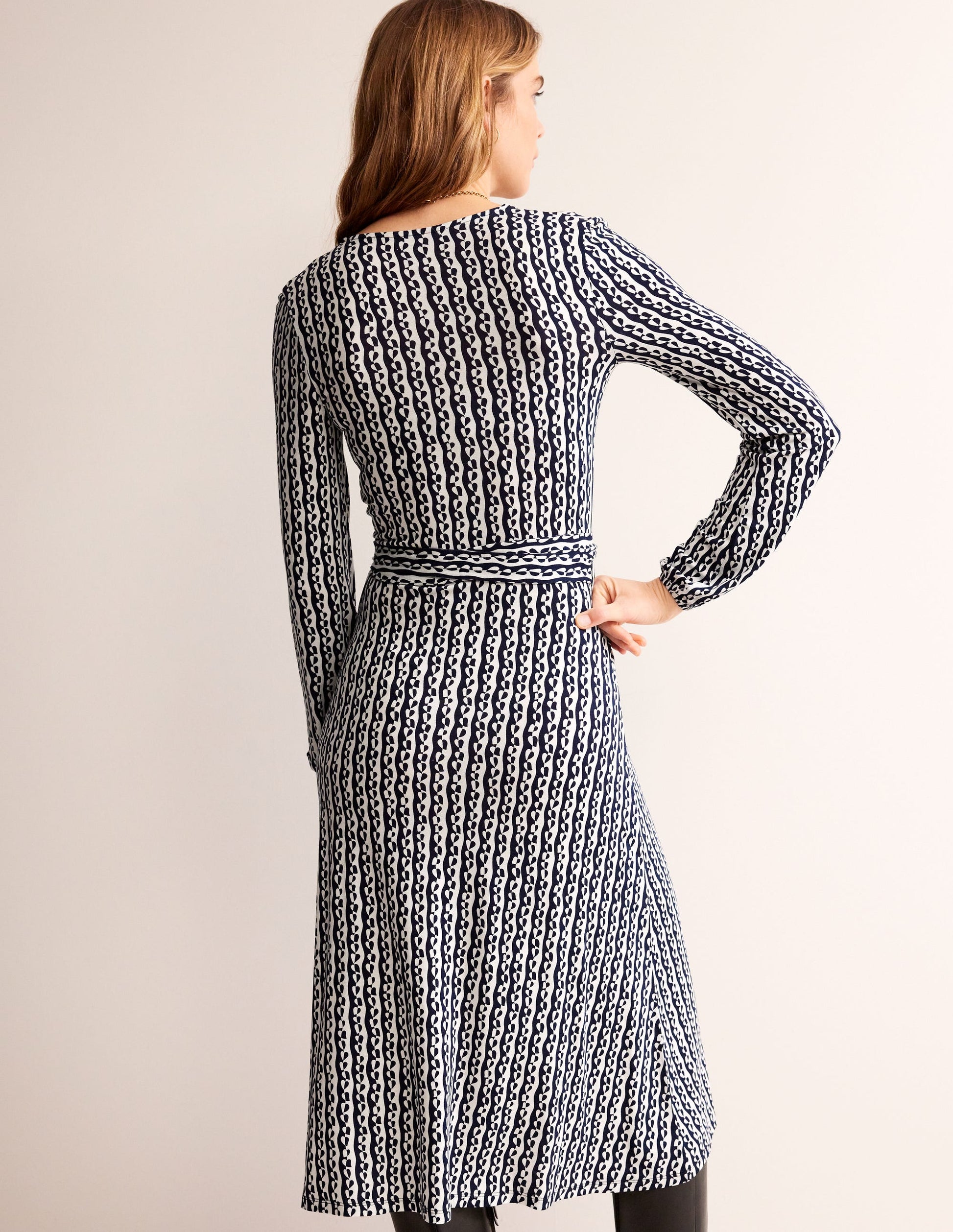 Joanna Jersey Midi Wrap Dress-French Navy, Abstract Heart-3