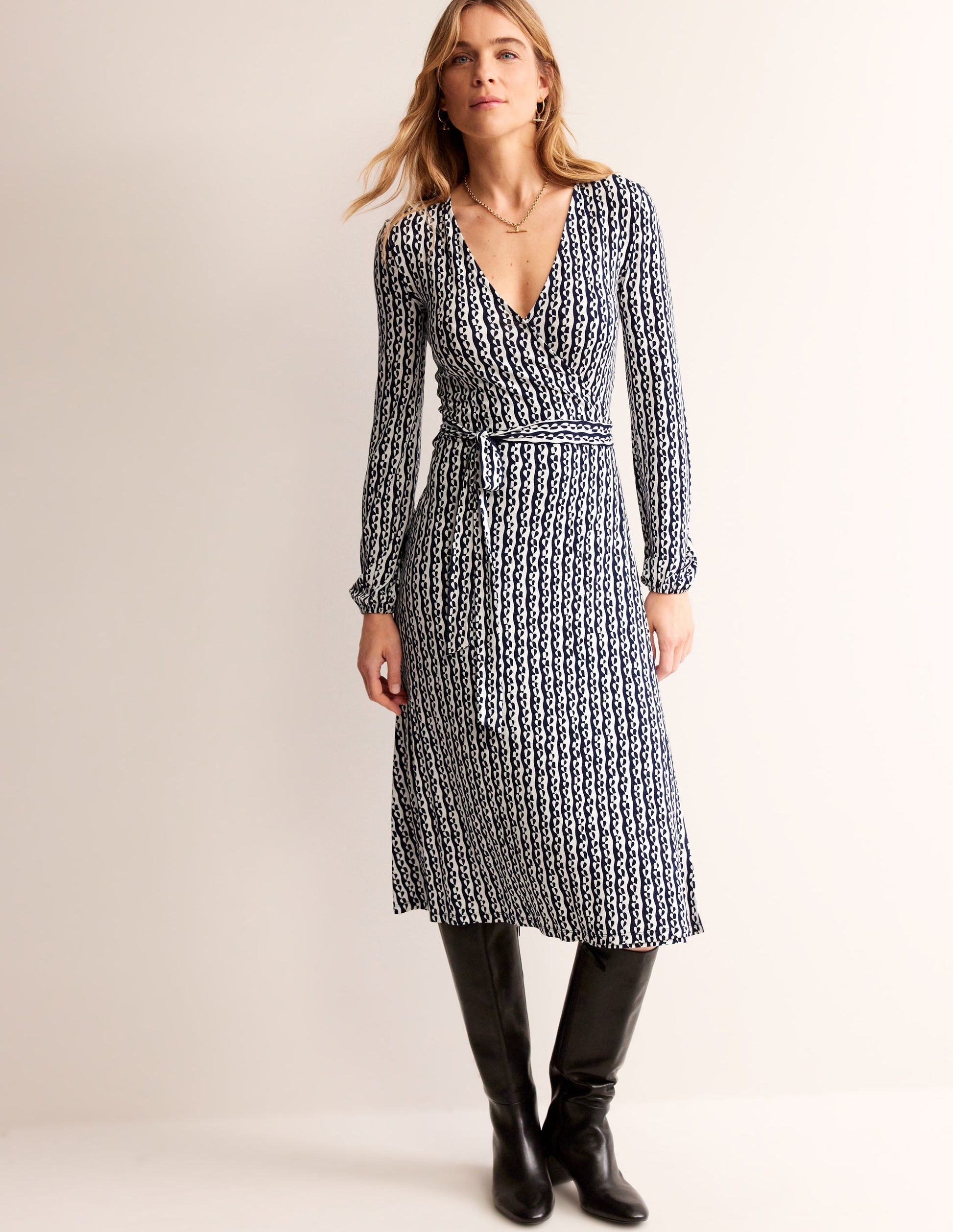 Joanna Jersey Midi Wrap Dress-French Navy, Abstract Heart-4