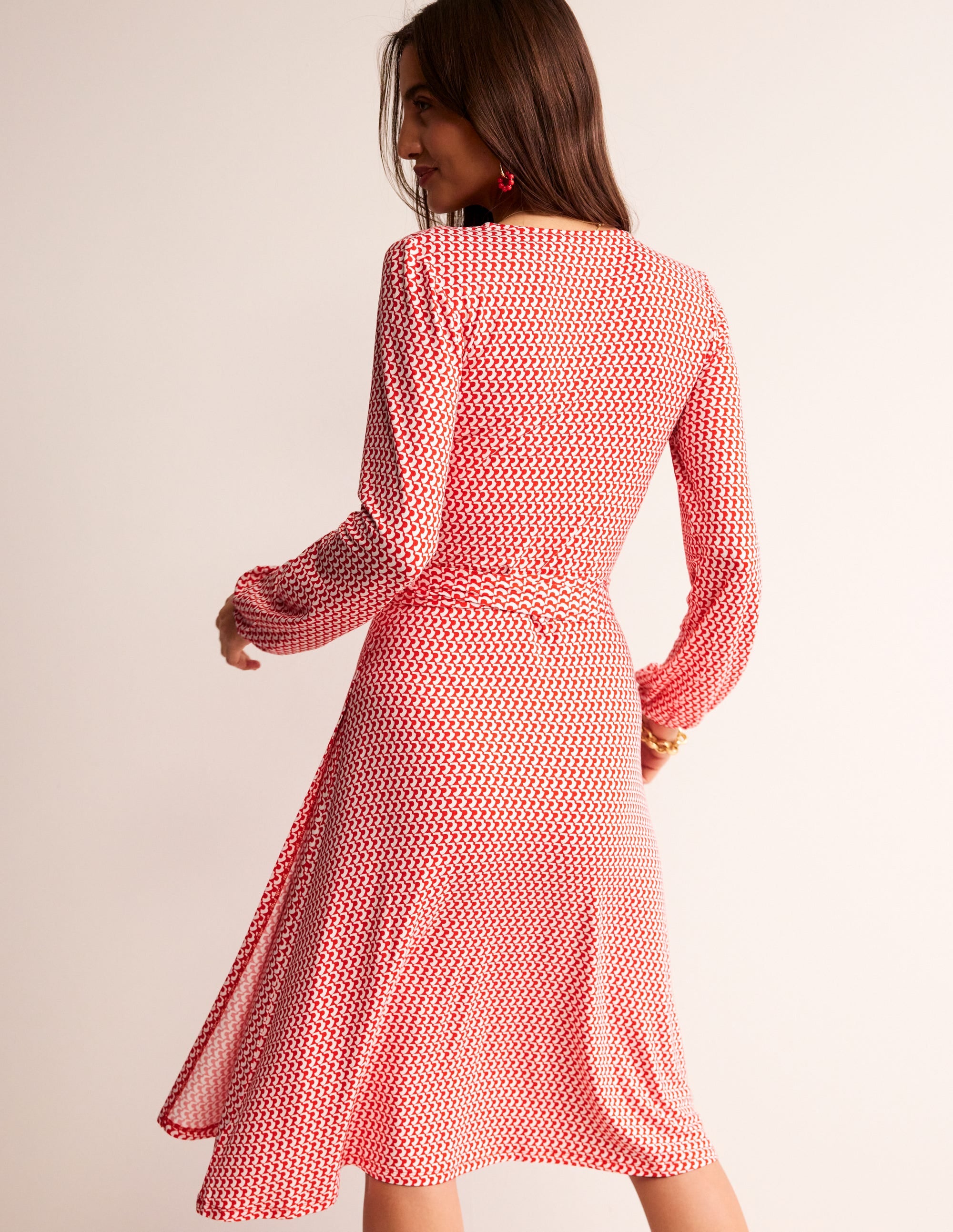 Joanna Jersey Midi Wrap Dress-Flame Scarlet, Arc Geo - Image 3