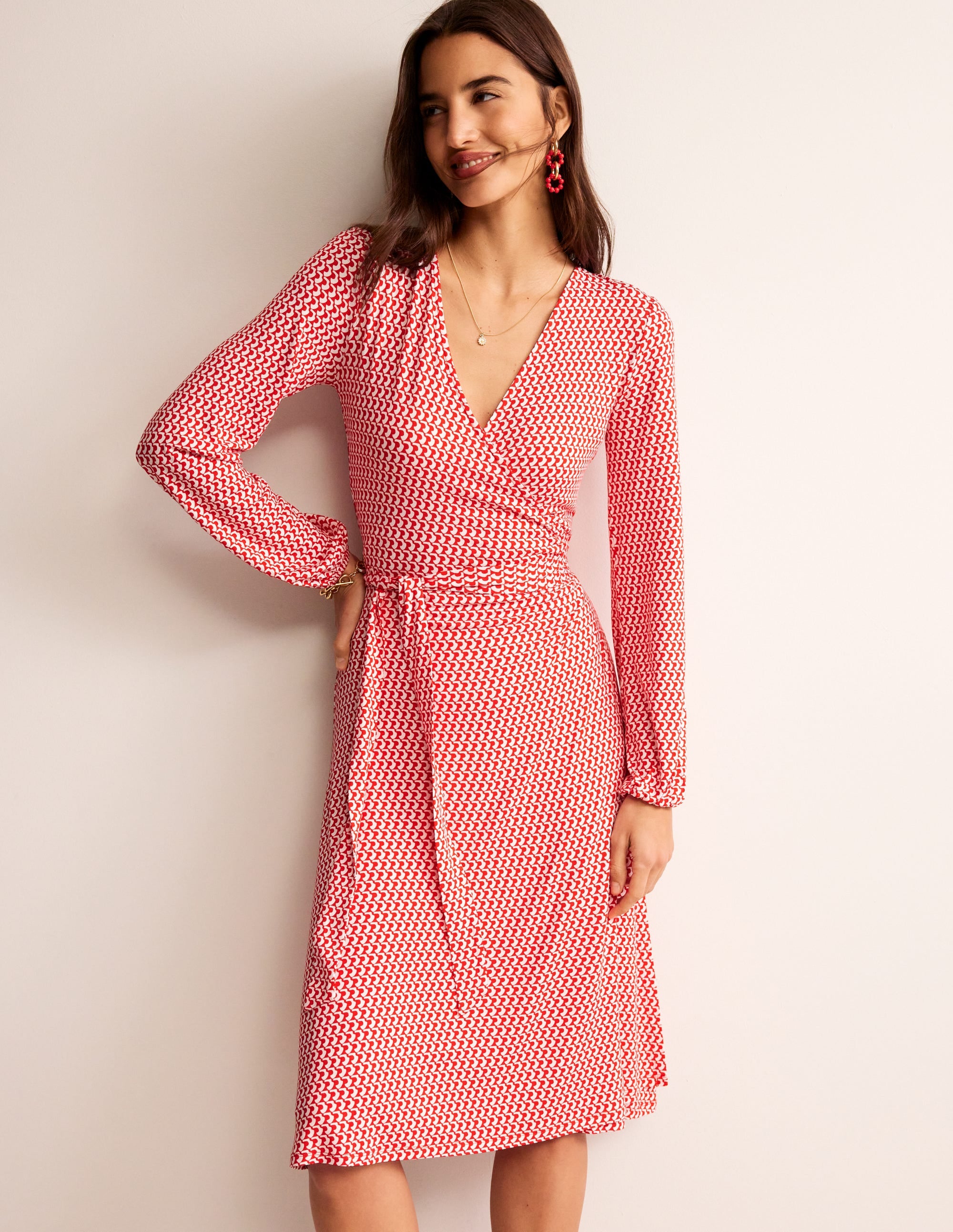 Joanna Jersey Midi Wrap Dress-Flame Scarlet, Arc Geo - Image 4