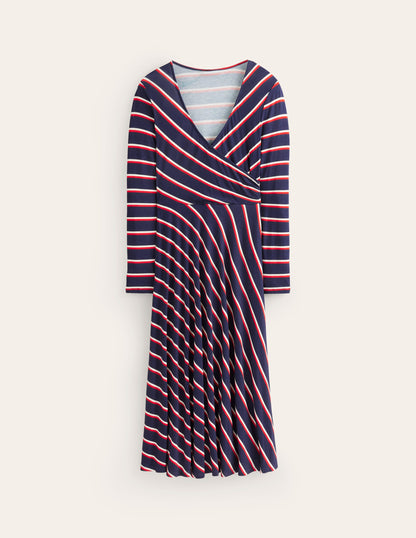 Hotch Stripe Jersey Midi Dress-Navy, Red, White Stripe-6