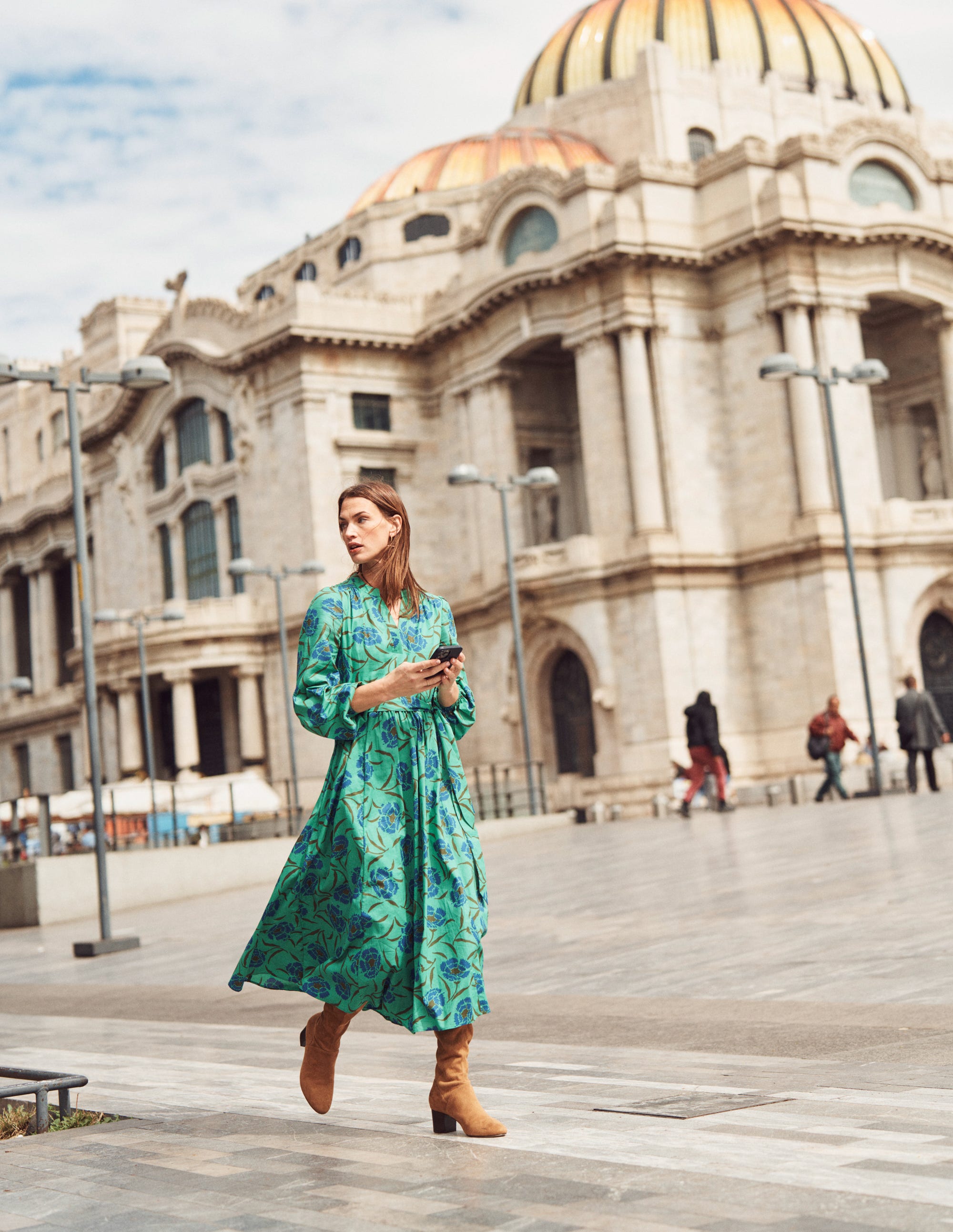 Jen Cotton Midi Dress-Ming Green, Peony Sprig - Image 5