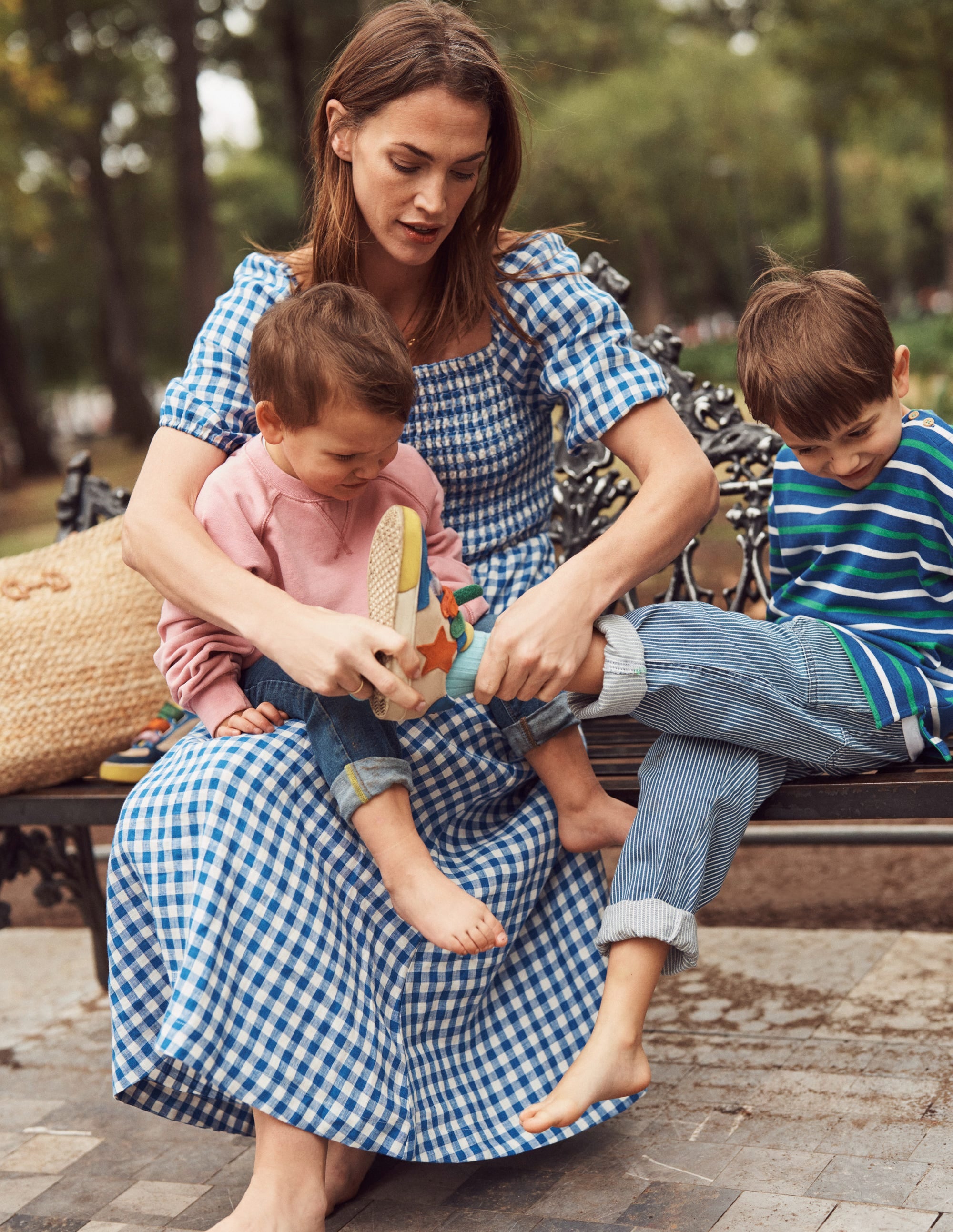 Sky Smocked Linen Midi Dress-Blue Gingham - Image 5