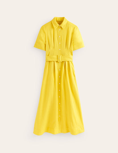 Louise Linen Midi Shirt Dress-Passion Fruit-5