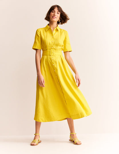 Louise Linen Midi Shirt Dress-Passion Fruit-1