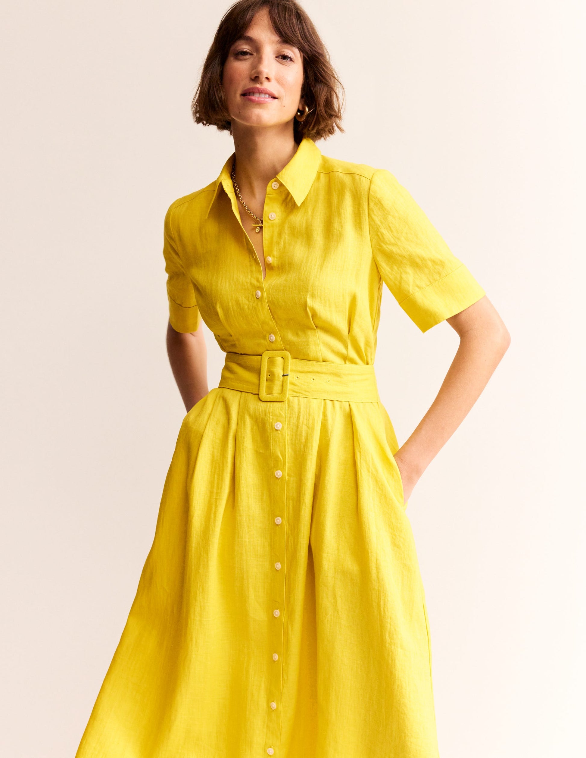 Louise Linen Midi Shirt Dress-Passion Fruit-4
