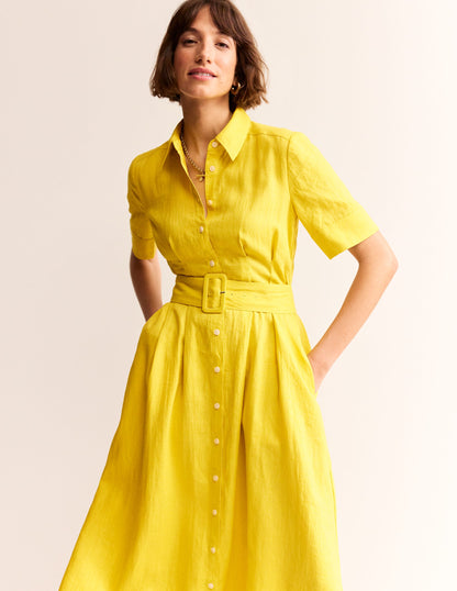 Louise Linen Midi Shirt Dress-Passion Fruit-4