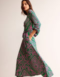 Placement Print Jersey Dress-Green, Mosaic Terrace