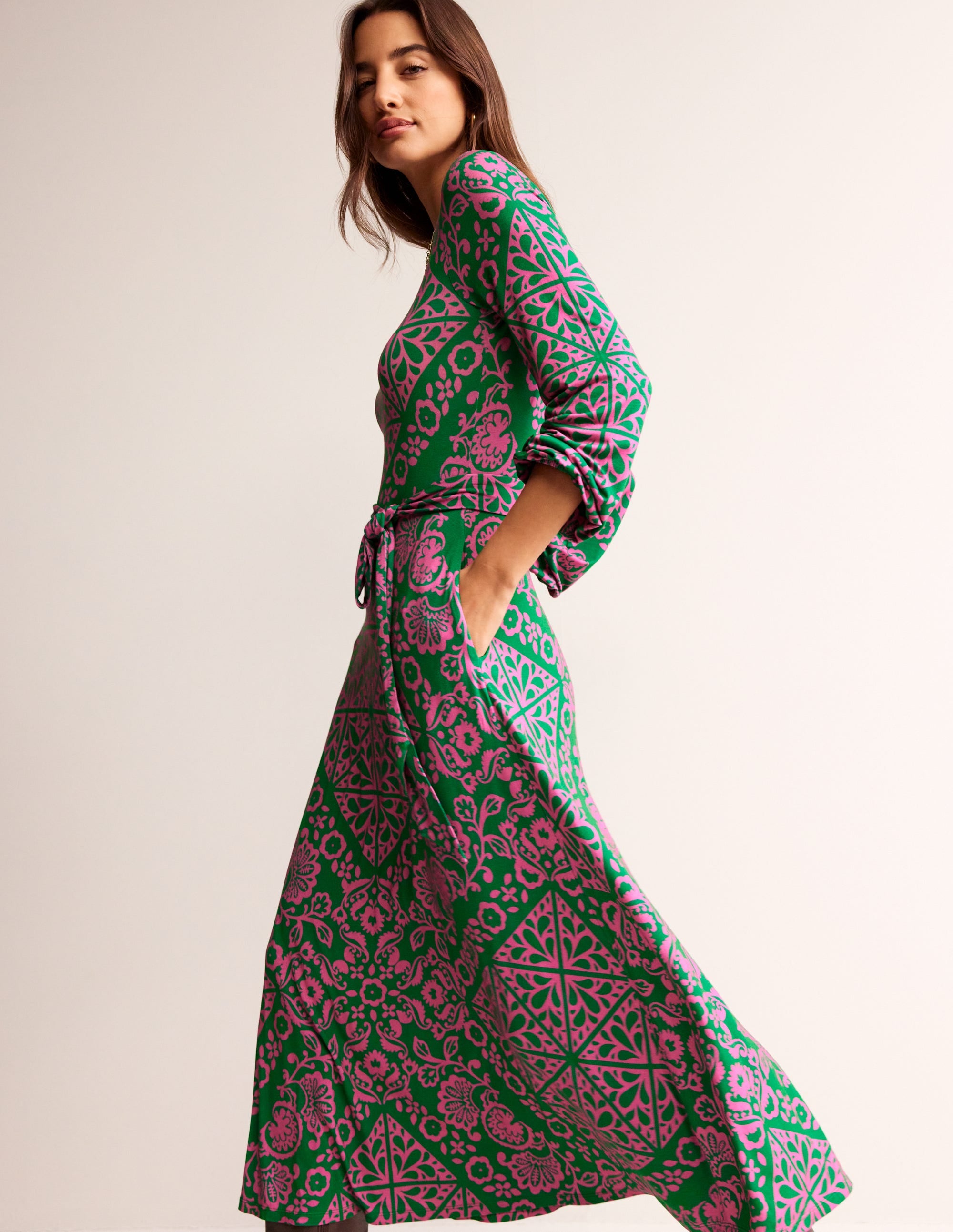 Placement Print Jersey Dress-Green, Mosaic Terrace - Image 1