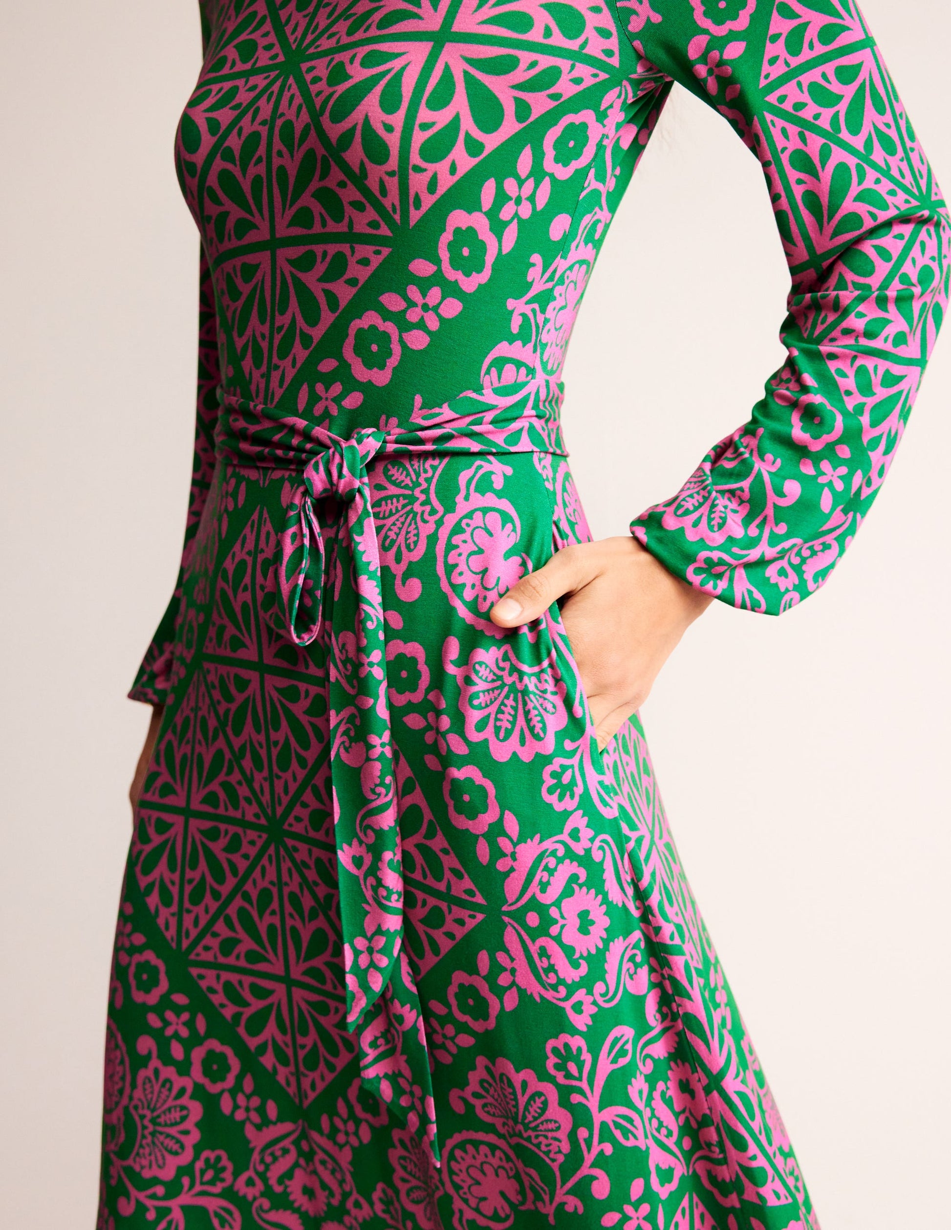 Placement Print Jersey Dress-Green, Mosaic Terrace-2