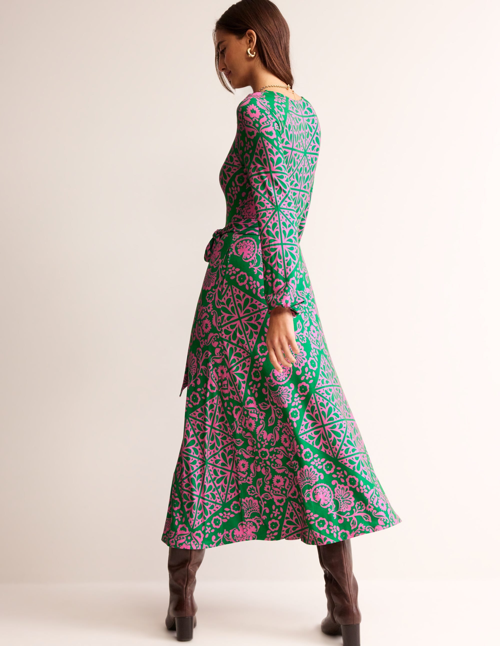 Placement Print Jersey Dress-Green, Mosaic Terrace - Image 3