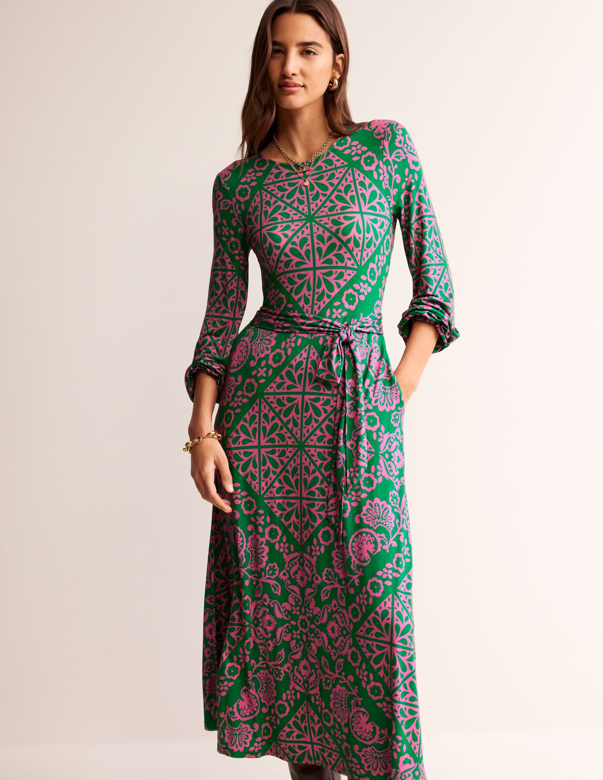 Placement Print Jersey Dress-Green, Mosaic Terrace - Image 4