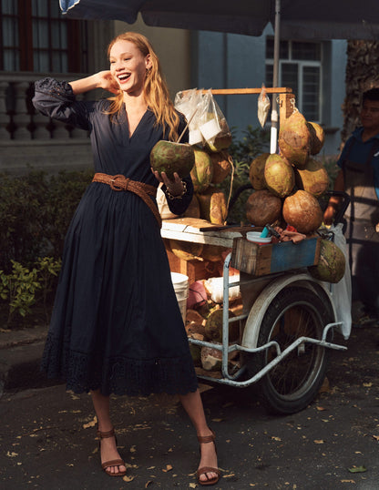 Jen Broderie Cotton Midi Dress-Navy-5