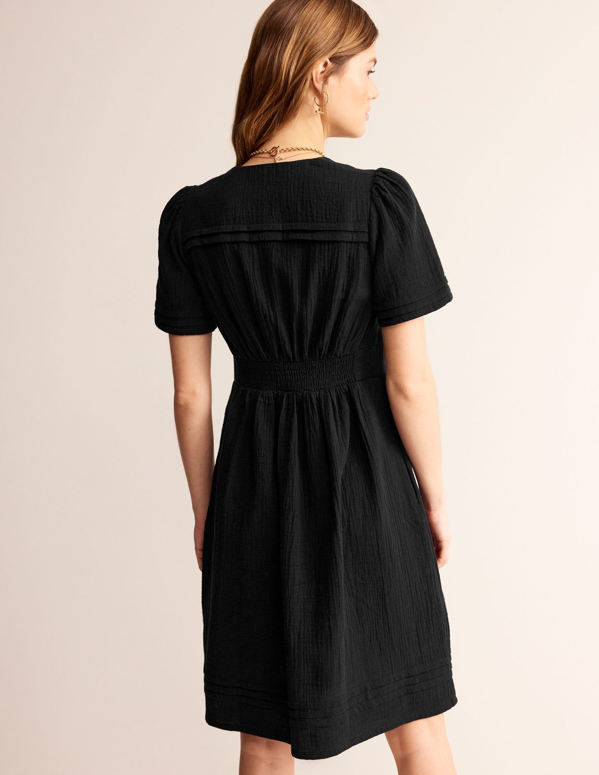 Eve Double Cloth Short Dress-Black-3