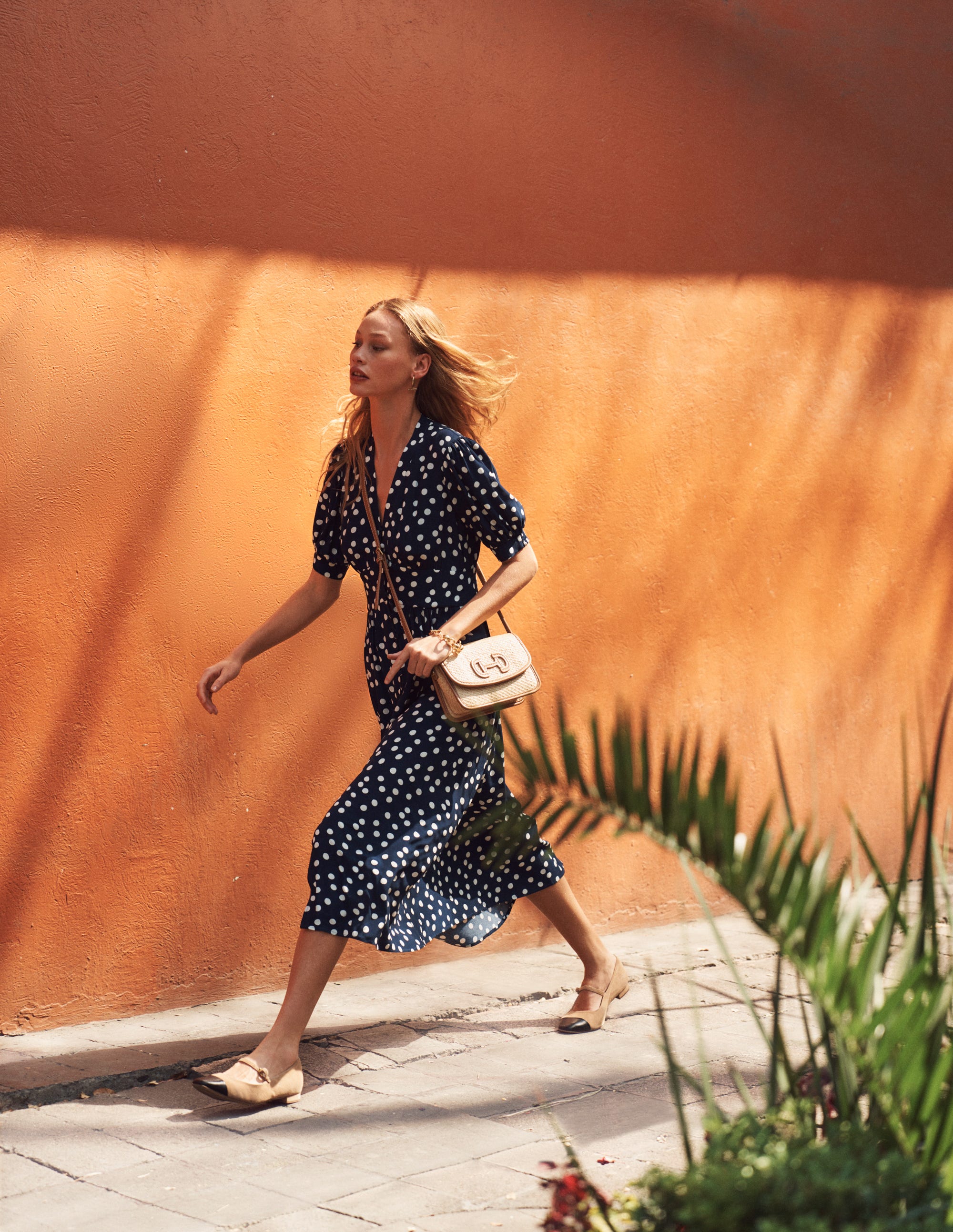 Elsa Midi Tea Dress-Navy Spot - Image 8