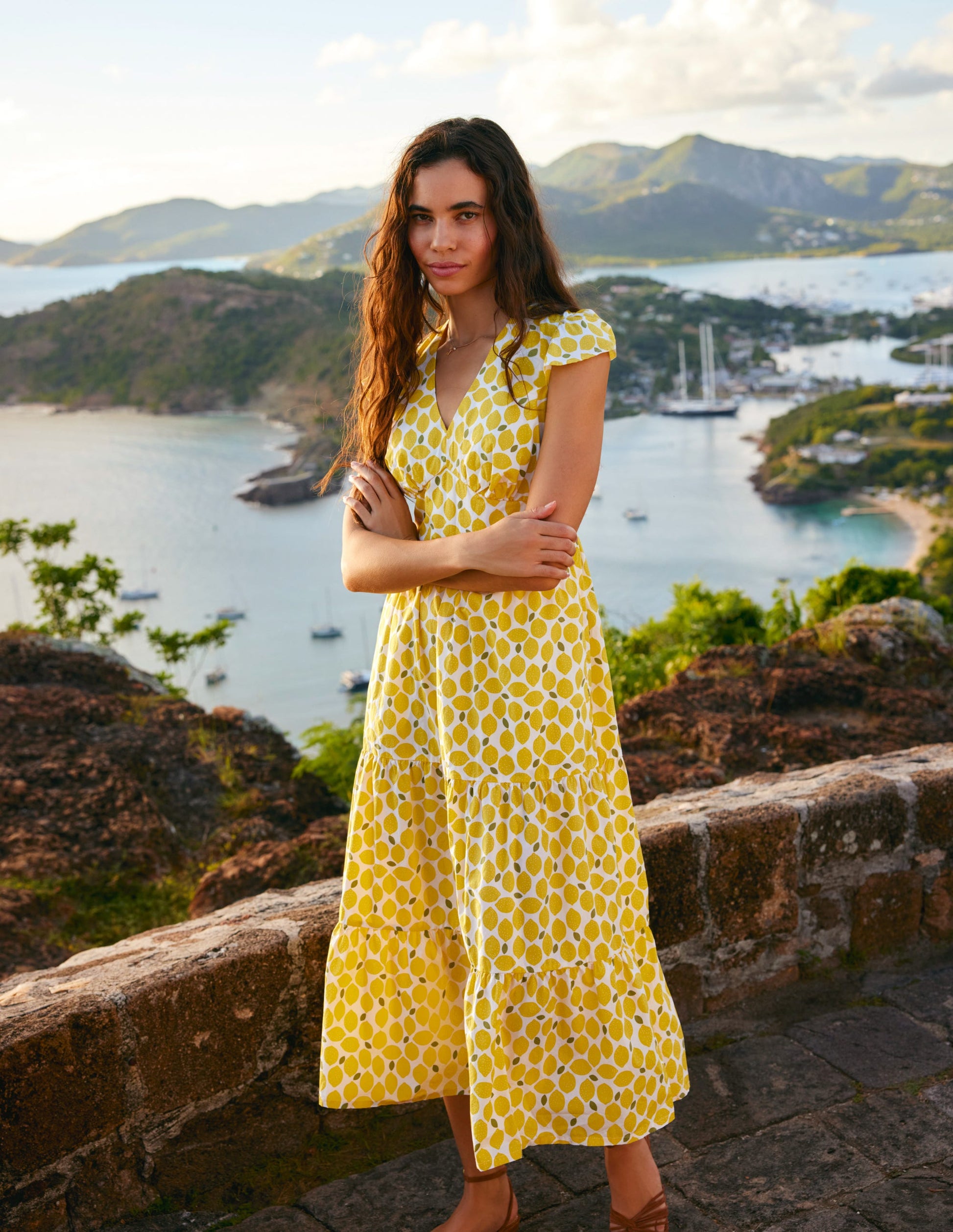 May Cotton Midi Tea Dress-Passionfruit, Lemons-5