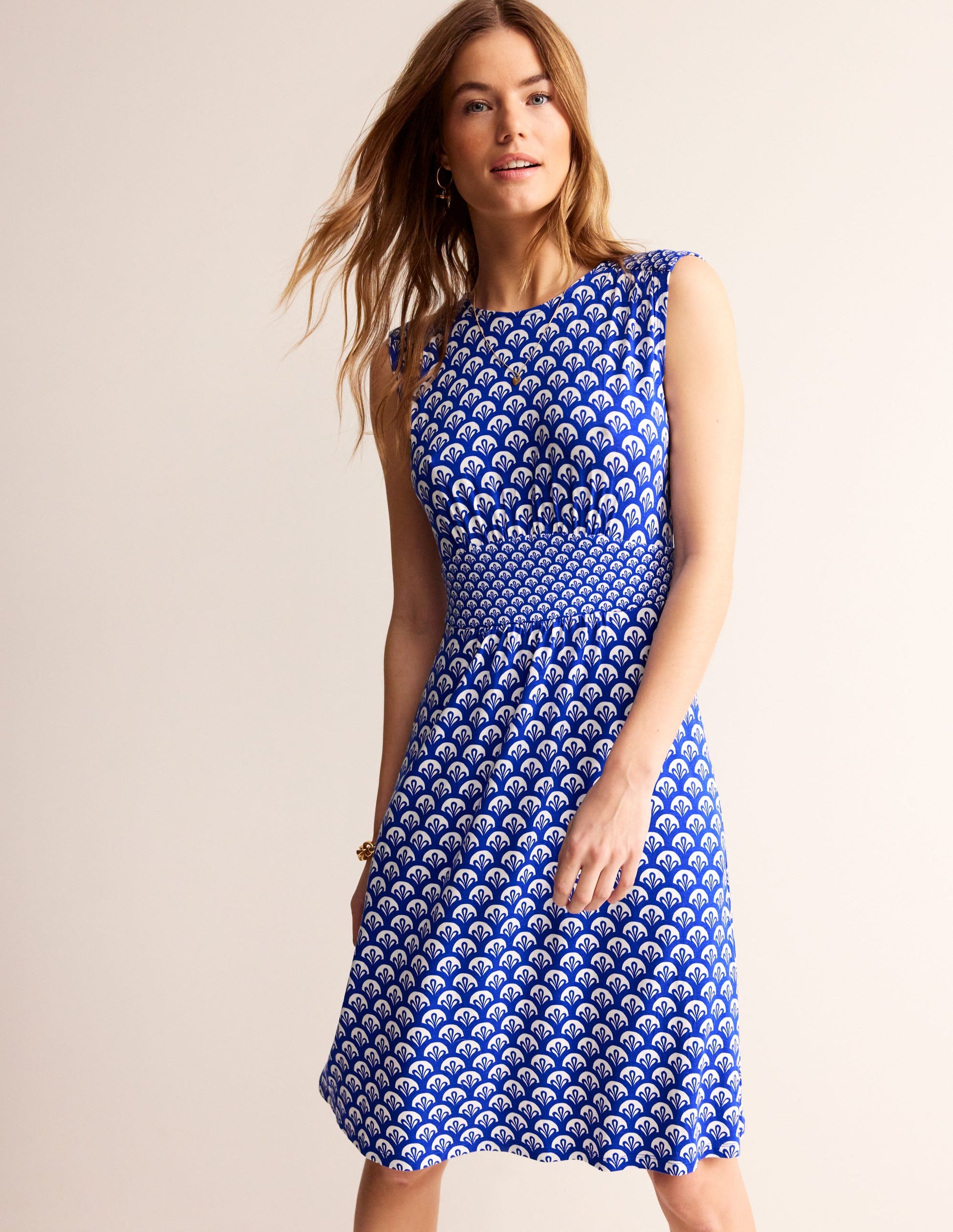 Thea Sleeveless Short Dress-Surf The Web, Foliage Geo-1