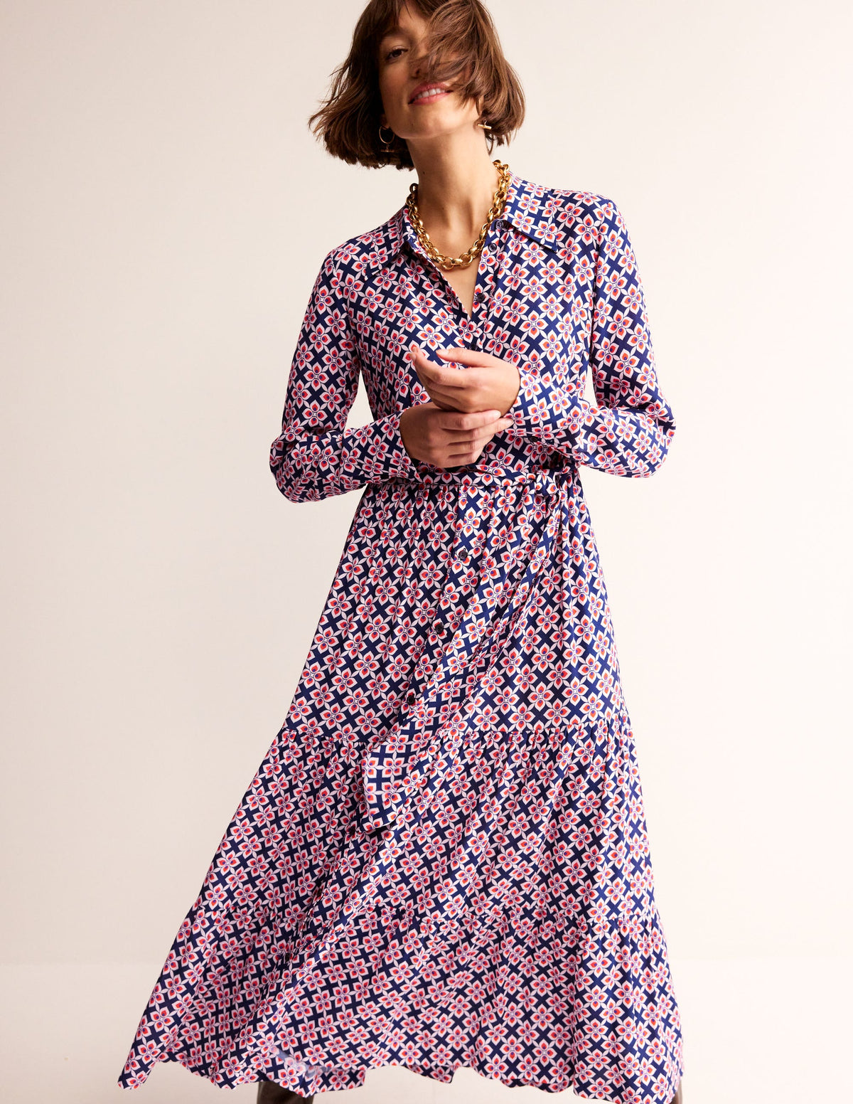 Flo Midi Shirt Dress-Poppy Red, Diamond Floral - Image 2