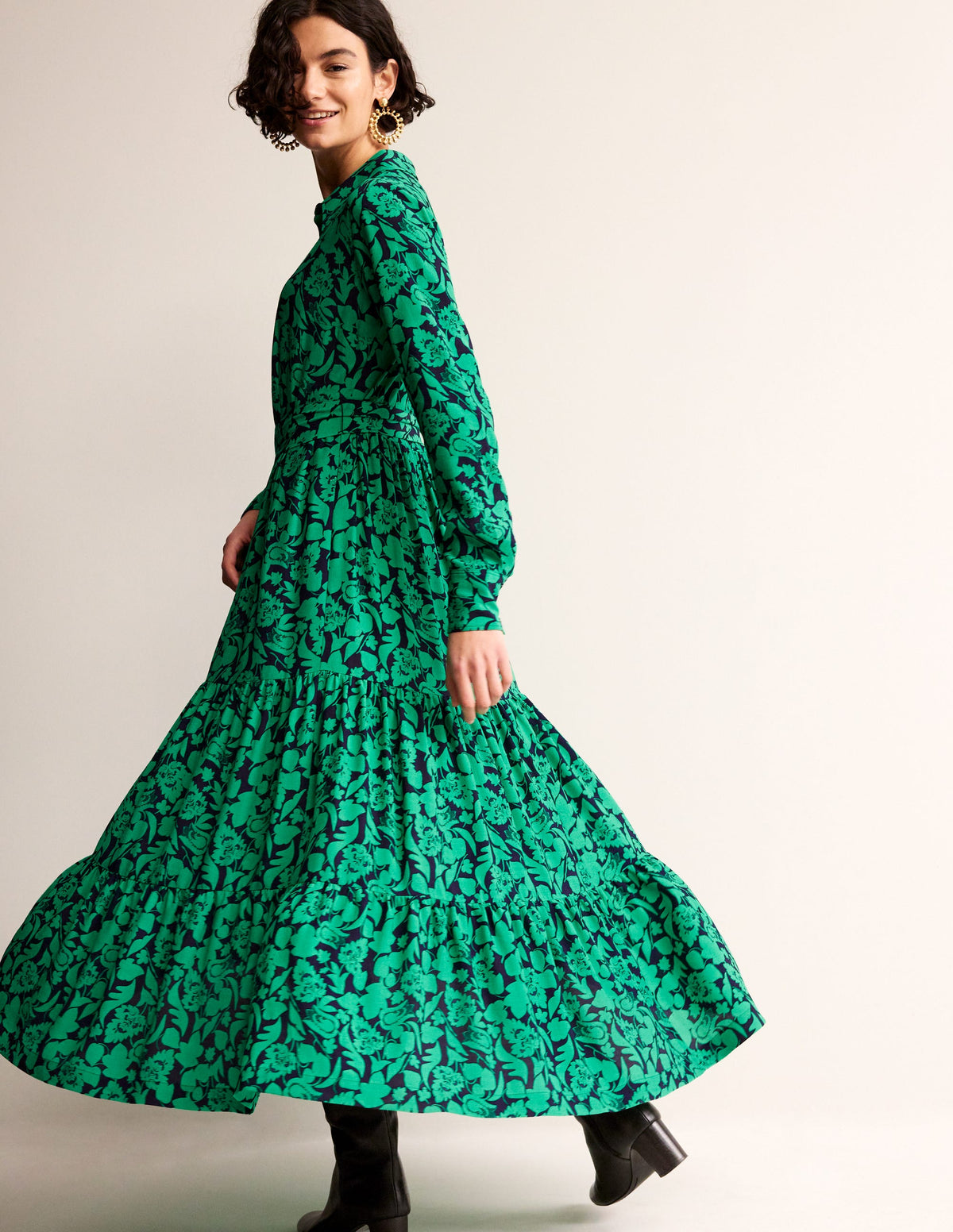 Flo Midi Shirt Dress-Meadow Green, Tulip Bloom-1