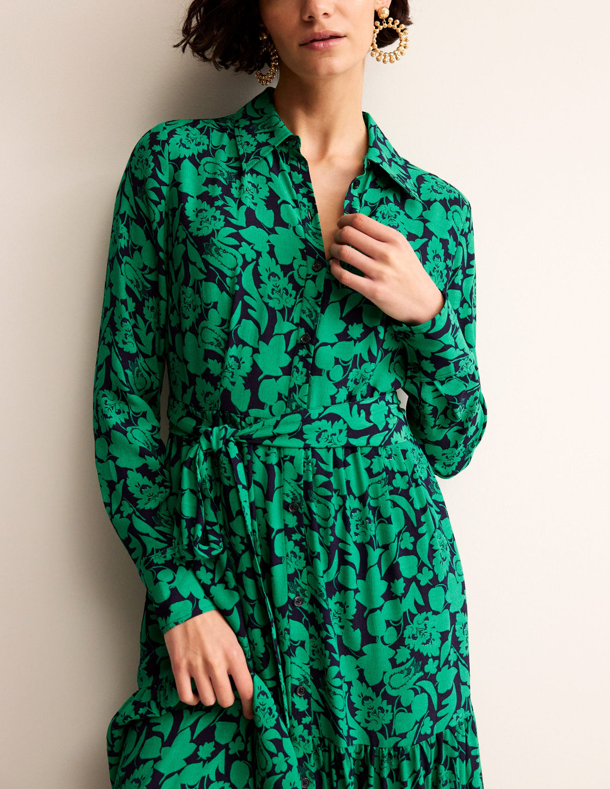 Flo Midi Shirt Dress-Meadow Green, Tulip Bloom-2
