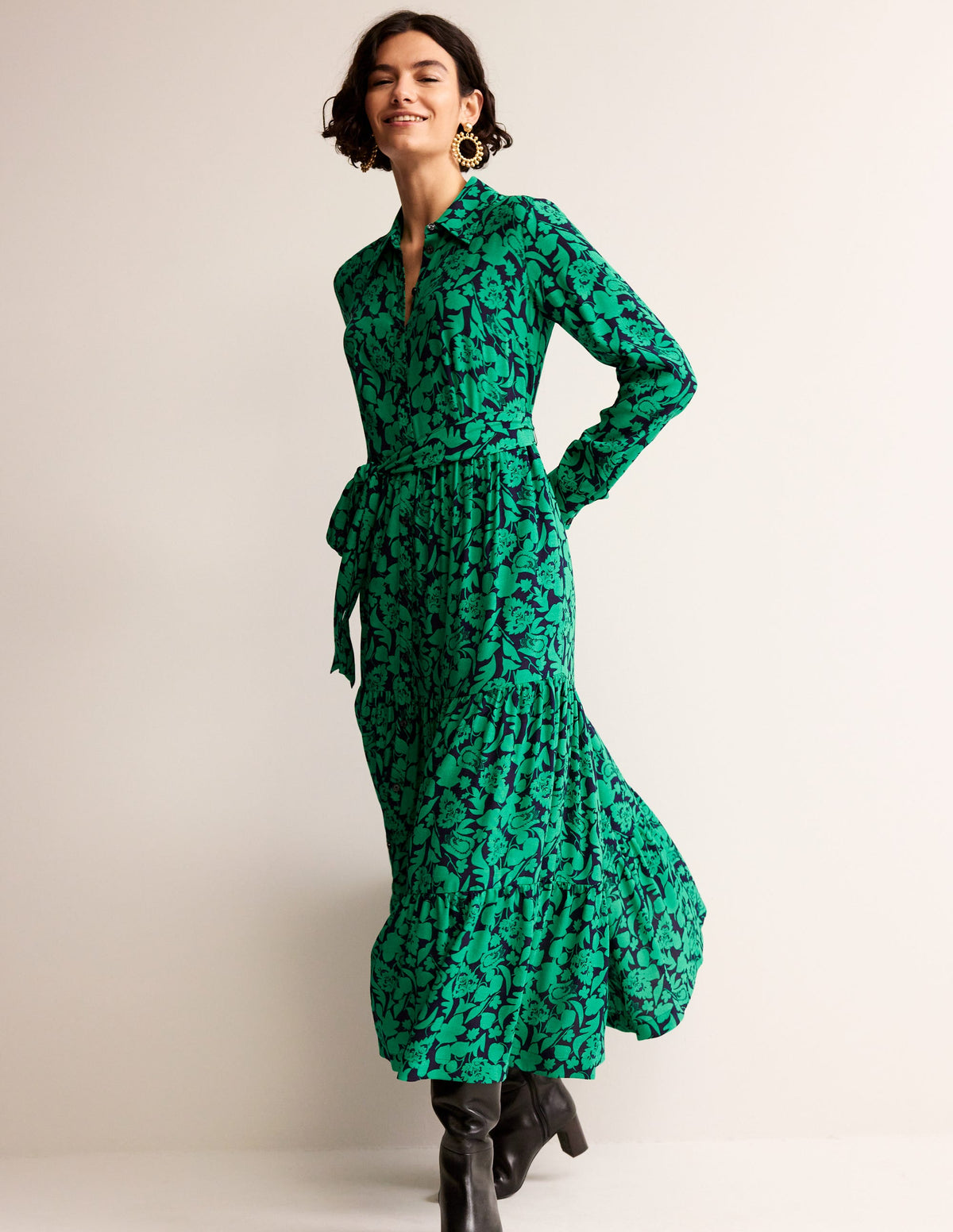 Flo Midi Shirt Dress-Meadow Green, Tulip Bloom-4