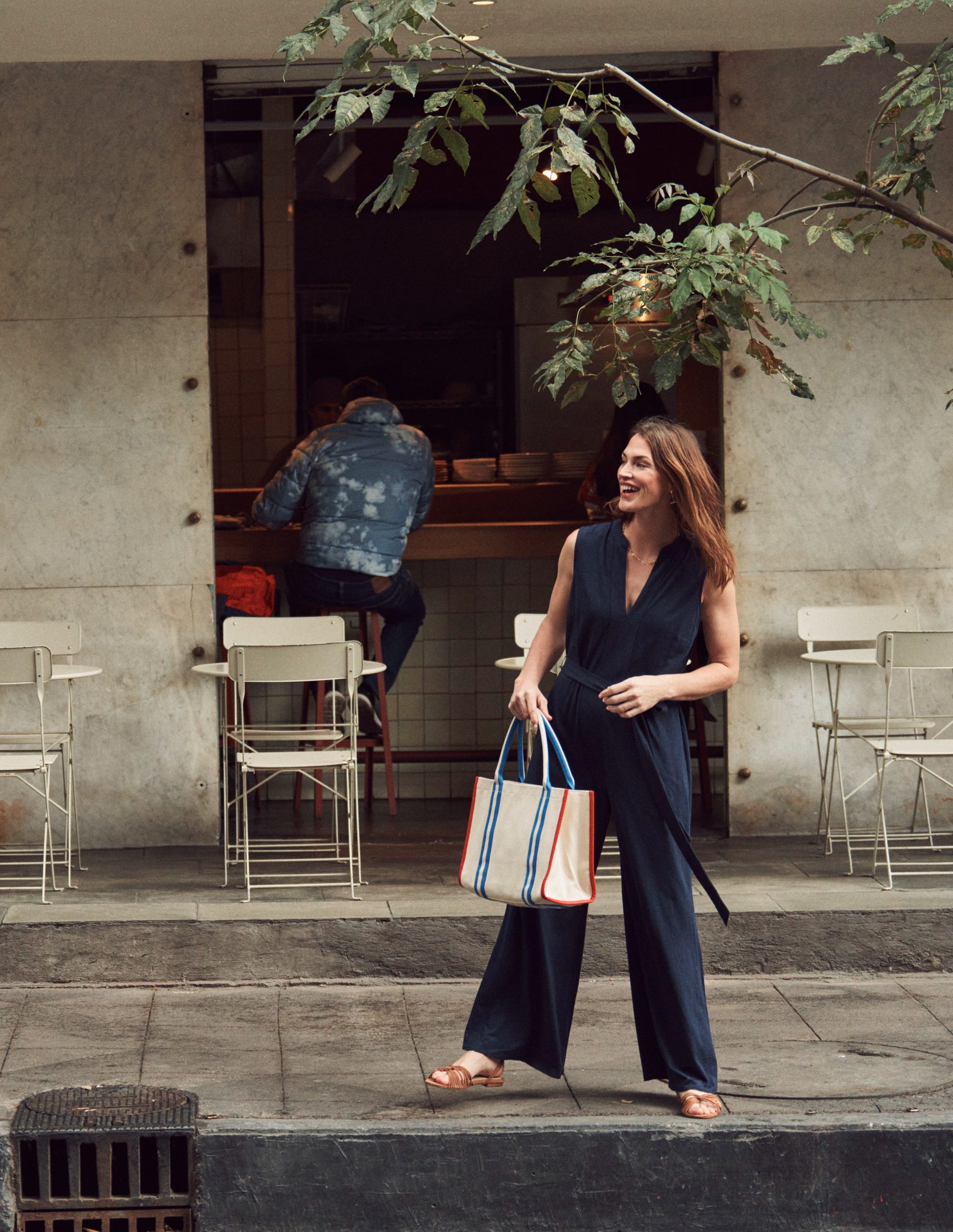 Naomi Notch Jersey Jumpsuit-Navy-5