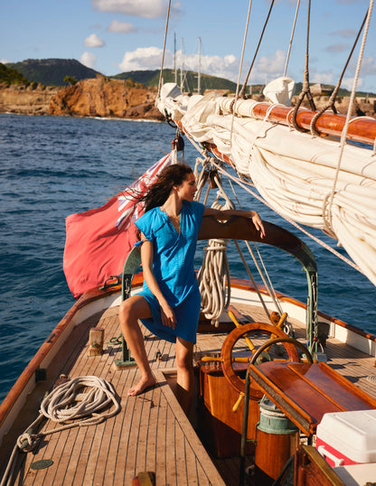 Millie Pom Cotton Dress-Brilliant Blue-5