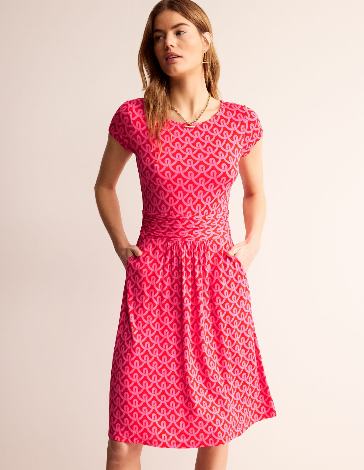 Amelie Jersey Dress-Sangria Sunset, Geo Terrace - Image 1