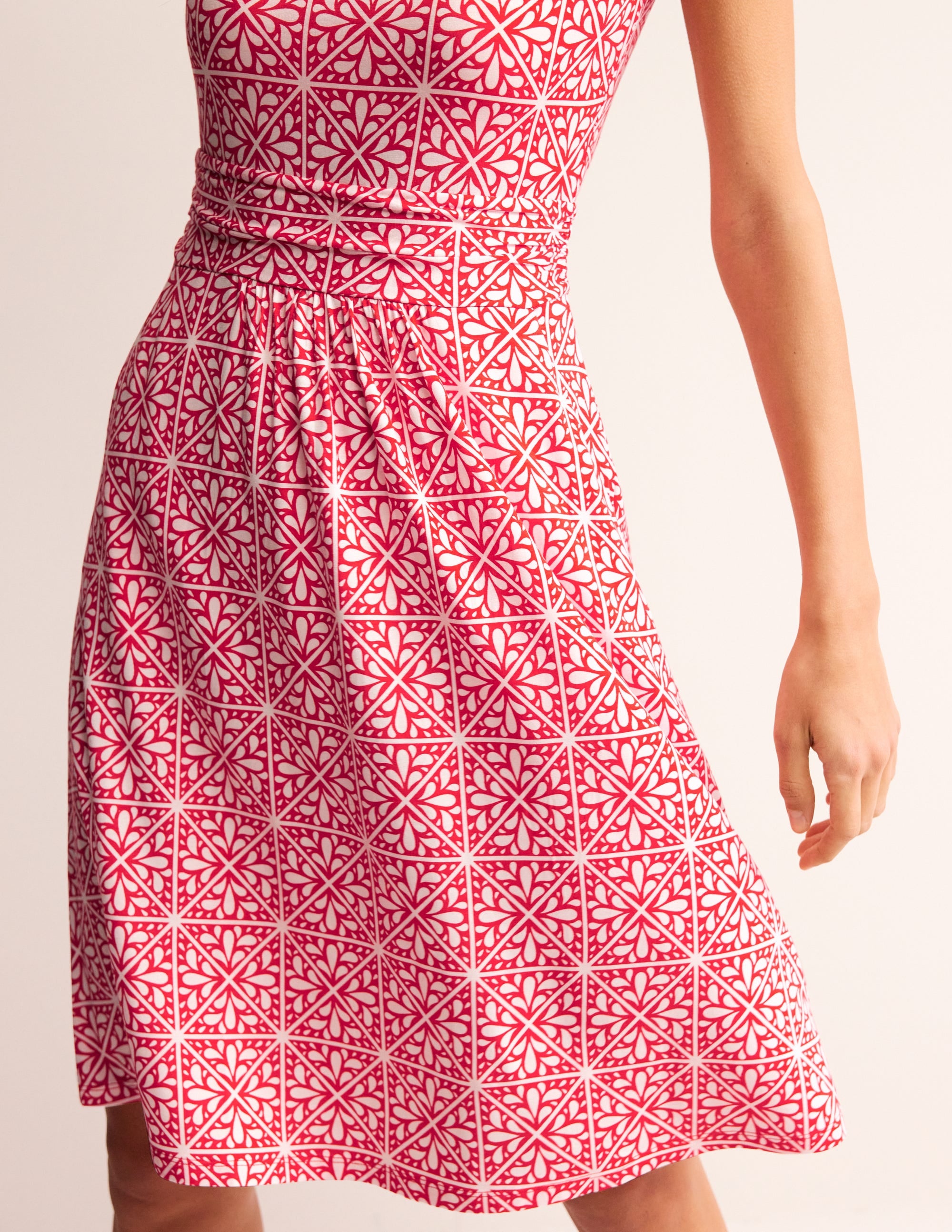 Amelie Jersey Dress-Flame Scarlet, Floral Mosaic - Image 2