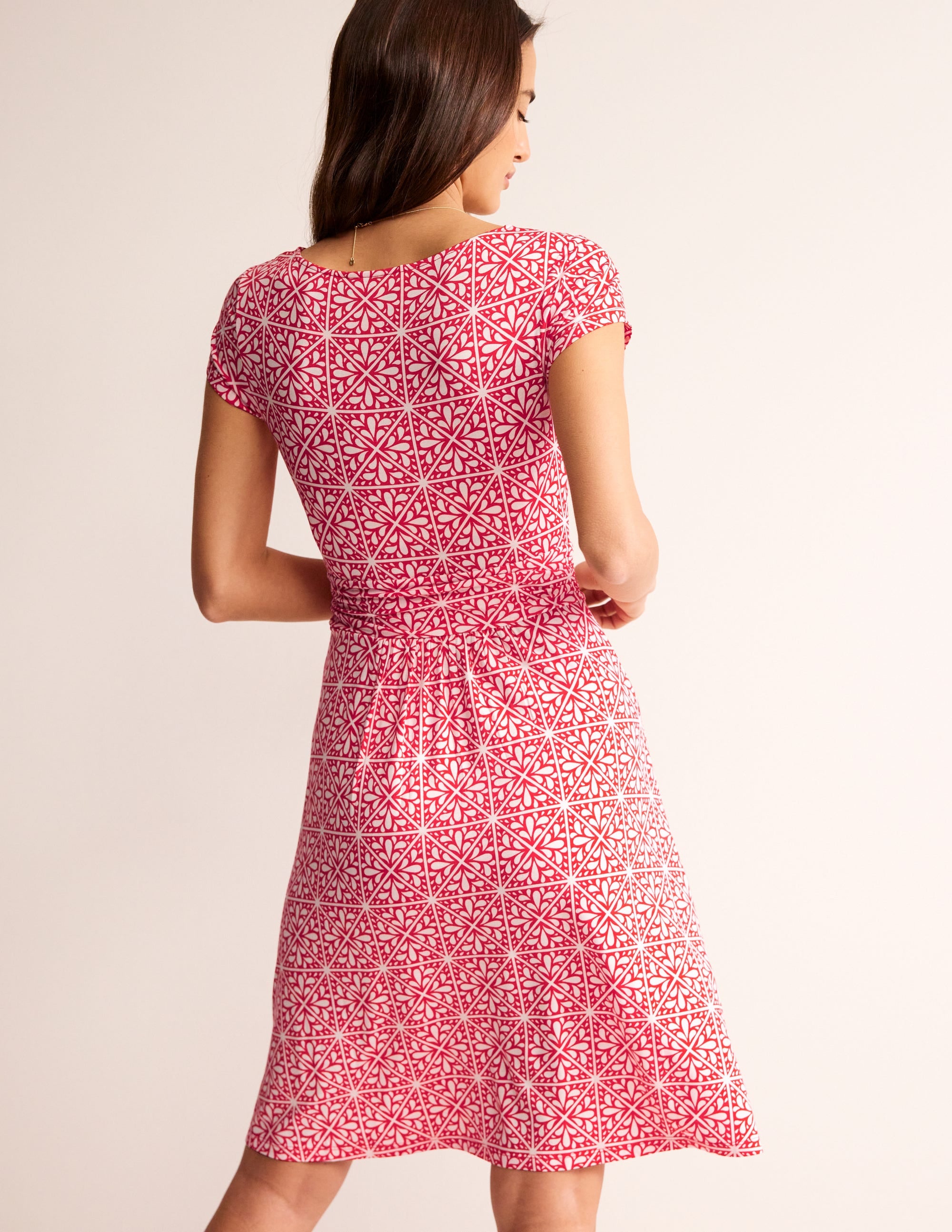 Amelie Jersey Dress-Flame Scarlet, Floral Mosaic - Image 3