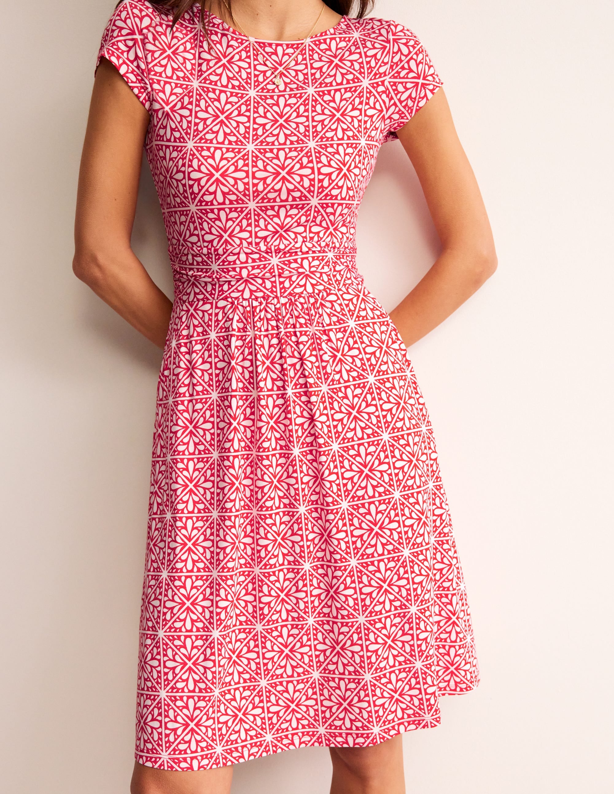 Amelie Jersey Dress-Flame Scarlet, Floral Mosaic - Image 4