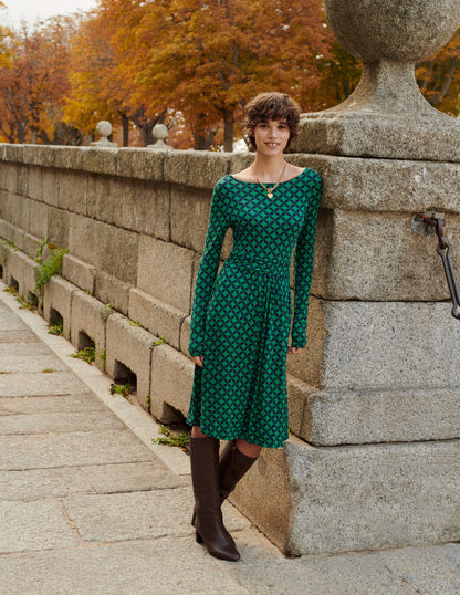 Abigail Jersey Dress-Green, Diamond Terrace-5