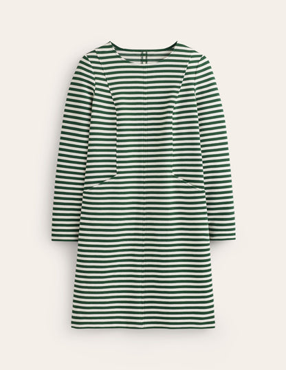 Ellen Ottoman Dress-Dark green, Ivory Stripe-5