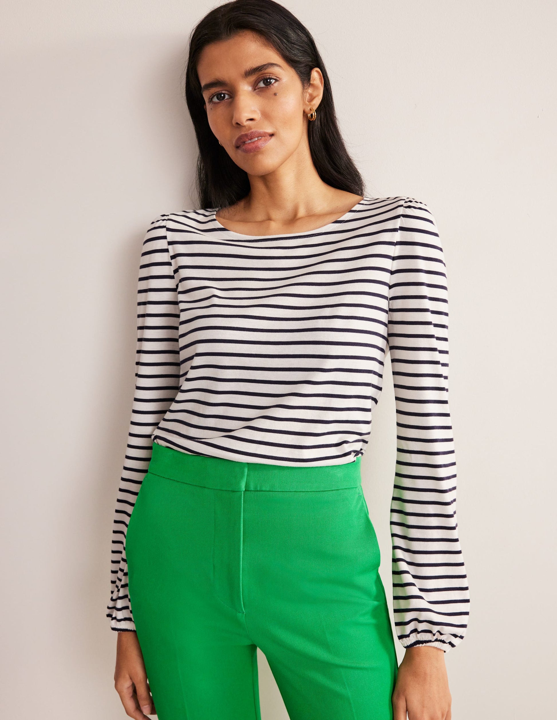 Supersoft Long Sleeve Top-Ivory, Navy-1
