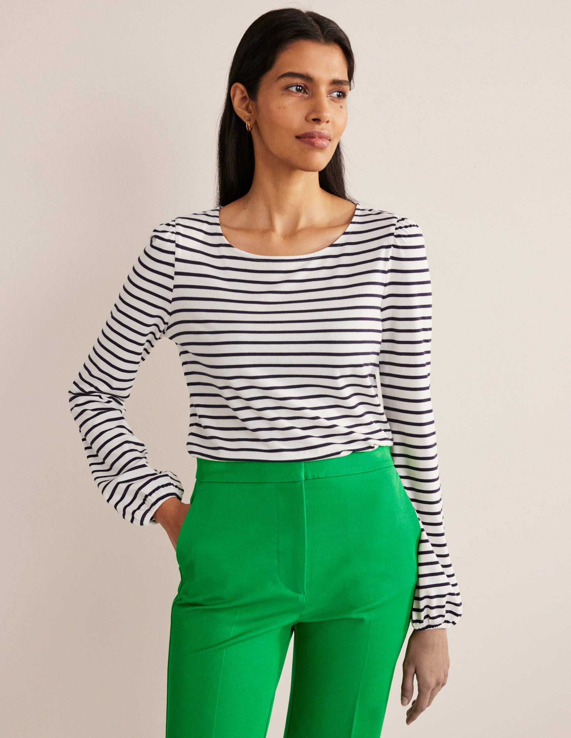 Supersoft Long Sleeve Top-Ivory, Navy-4