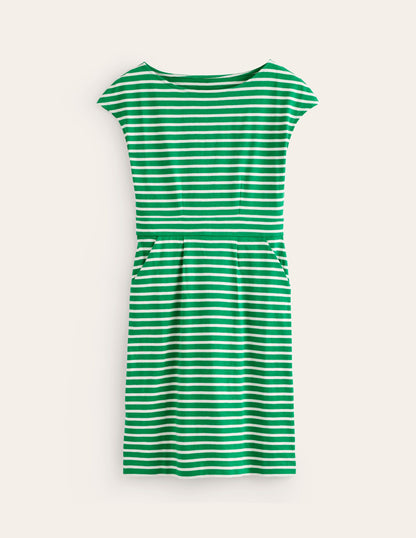 Florrie Jersey Dress-Green Tambourine, Ivory Stripe-6