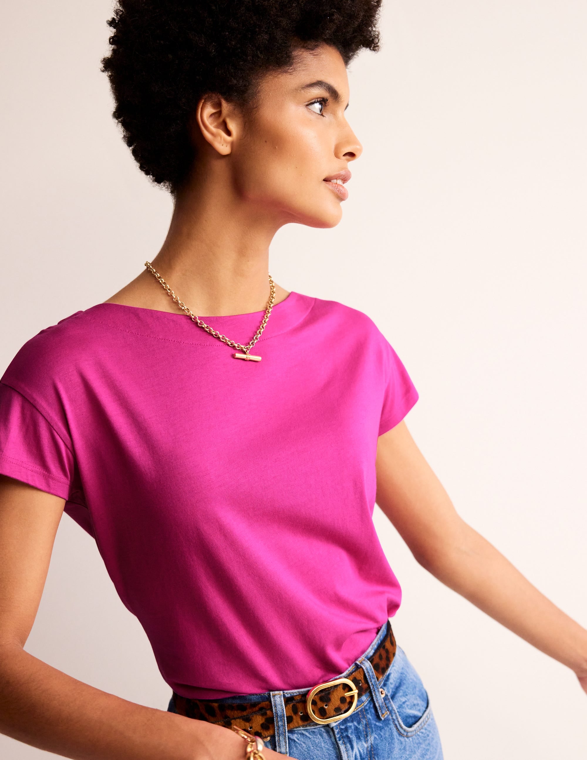 Supersoft Boat Neck T-Shirt-Rose Violet - Image 2