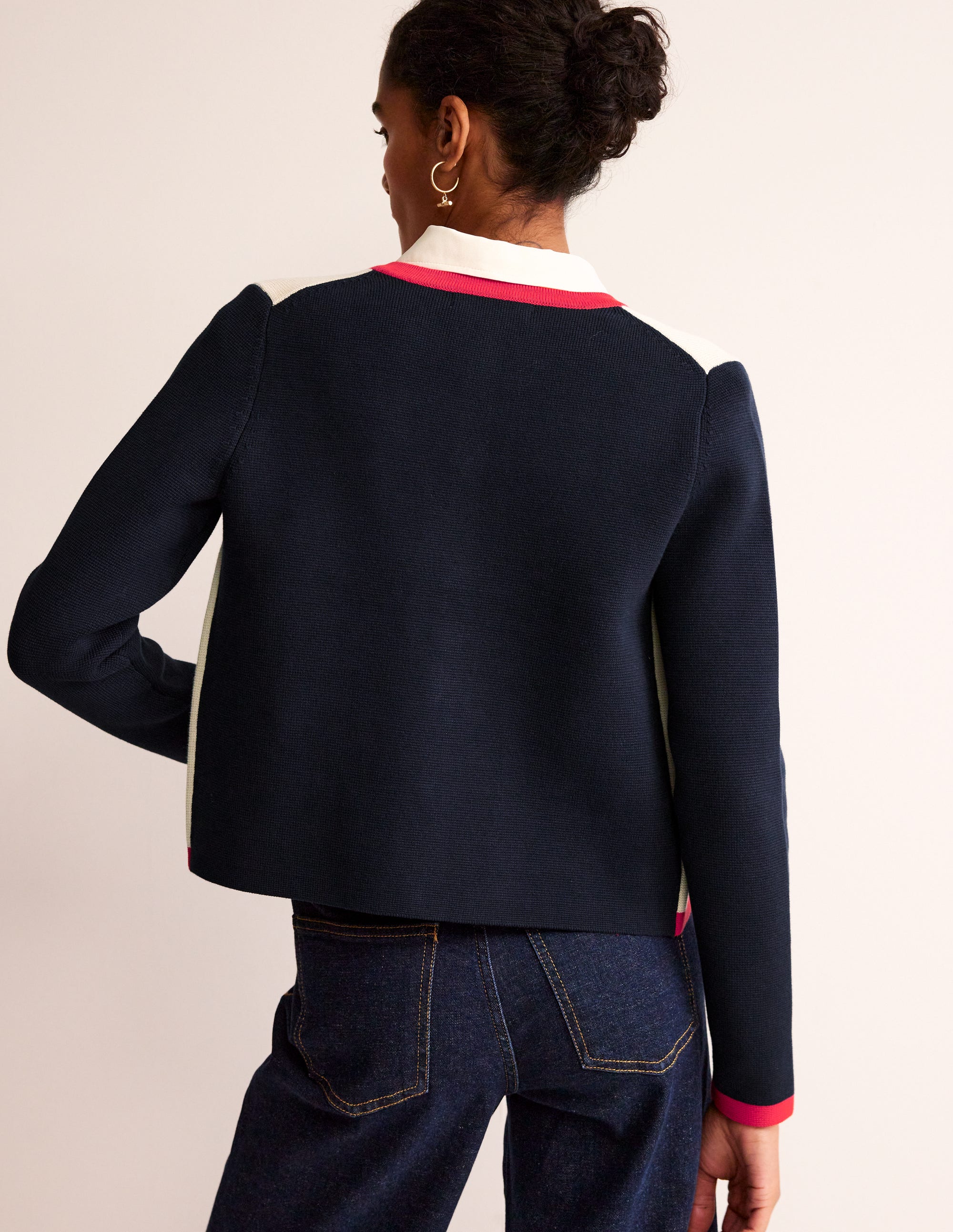 Holly Knitted Jacket-Warm Ivory/ Navy/ Red - Image 3