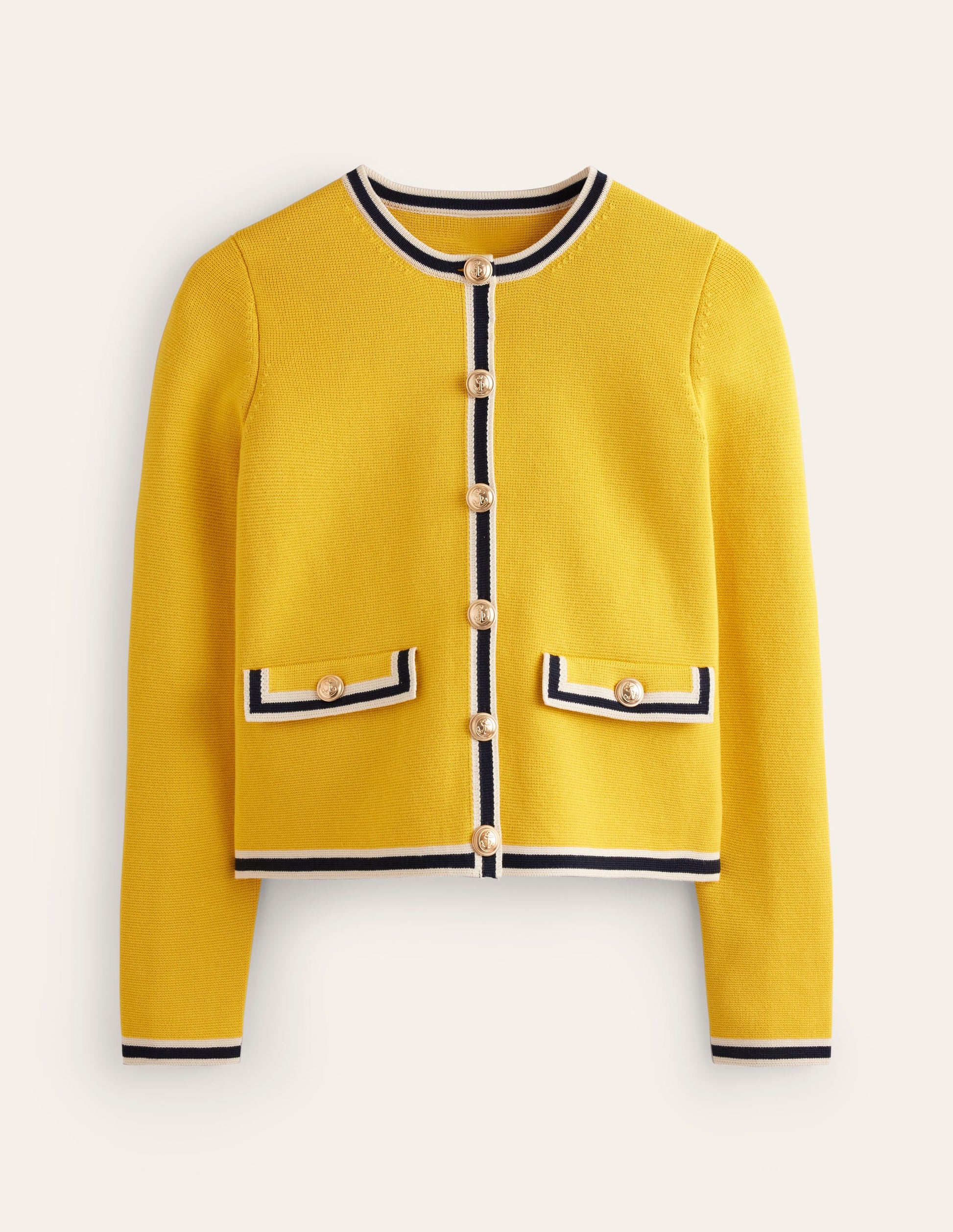 Holly Knitted Jacket-Mimosa Yellow, Navy Tipping-8