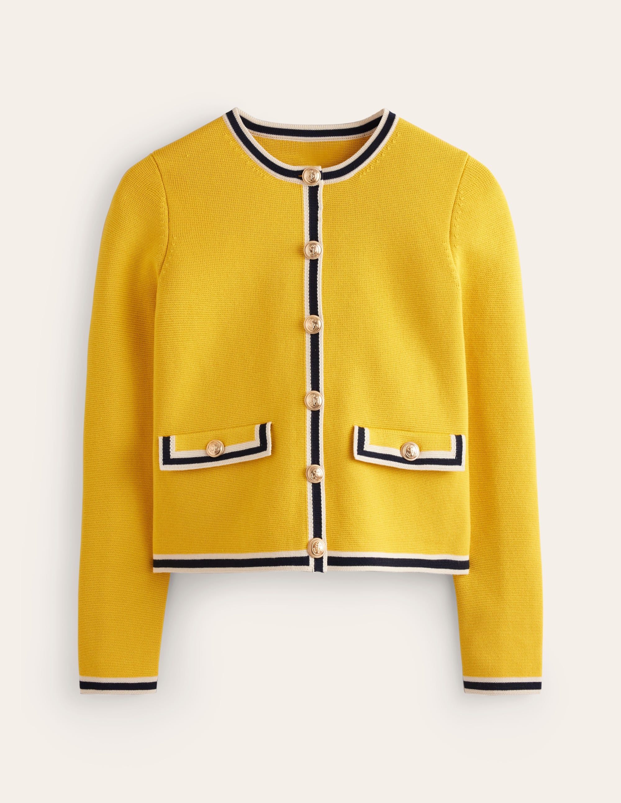 Holly Knitted Jacket-Mimosa Yellow, Navy Tipping - Image 8