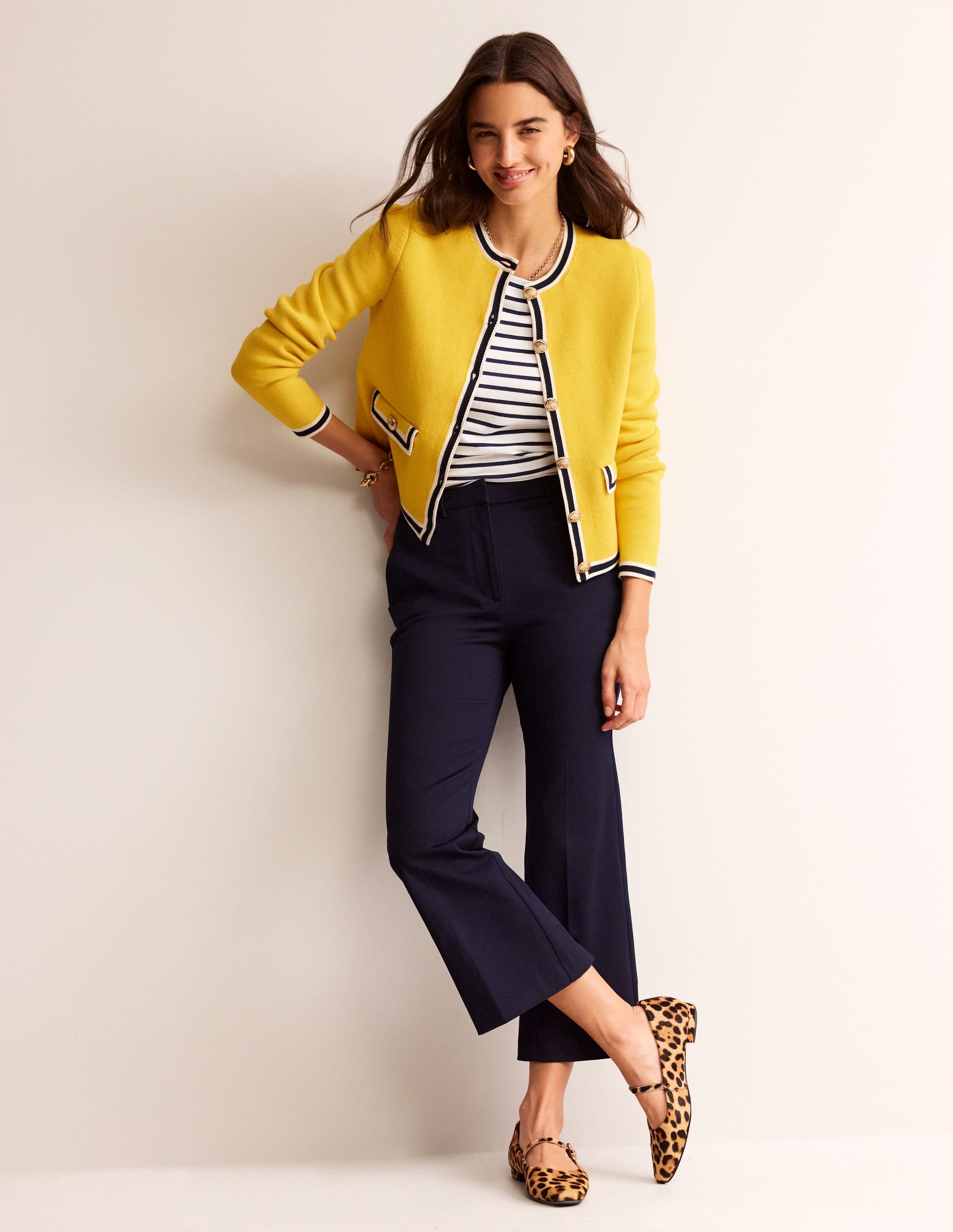 Holly Knitted Jacket-Mimosa Yellow, Navy Tipping - Image 5