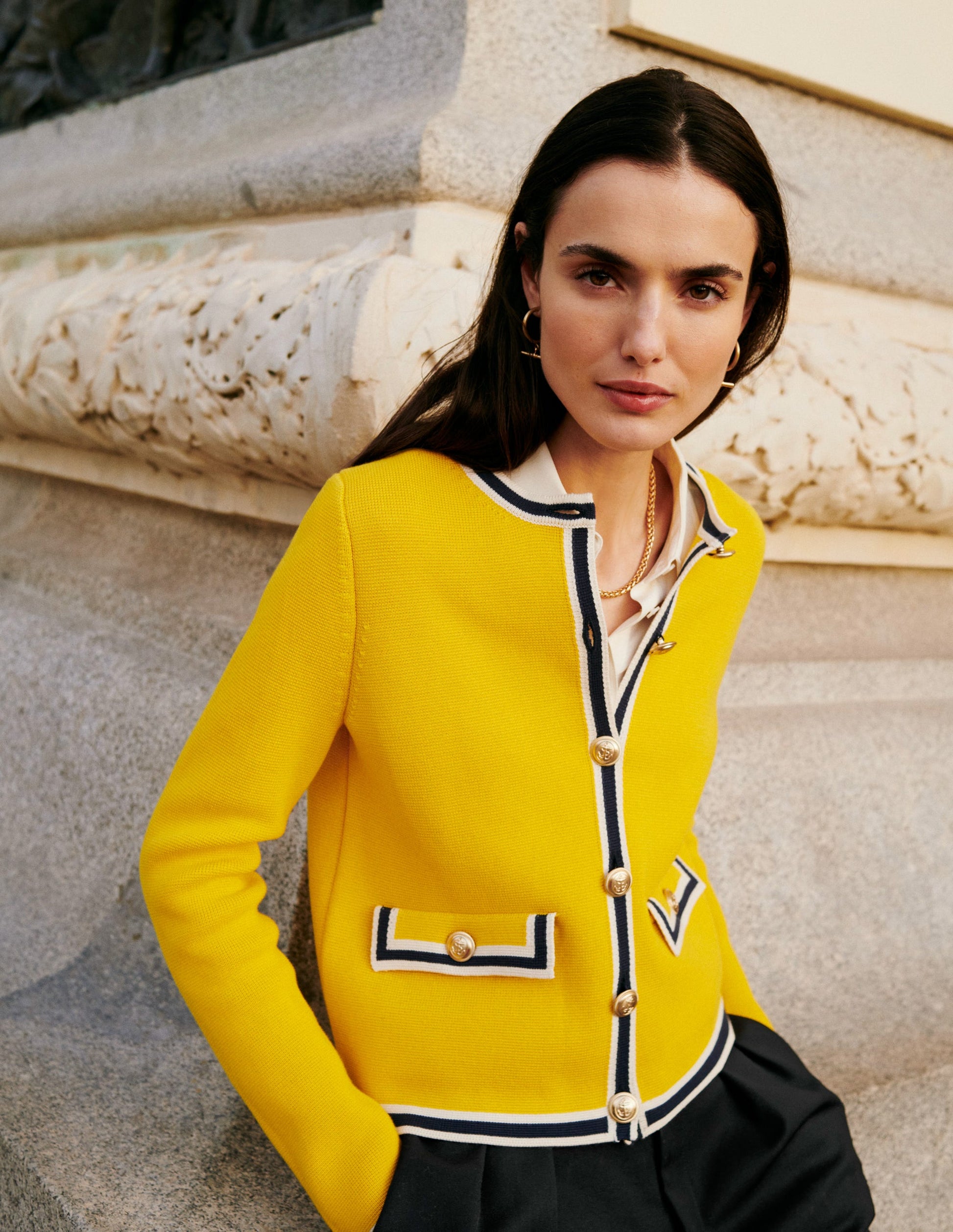 Holly Knitted Jacket-Mimosa Yellow, Navy Tipping-6