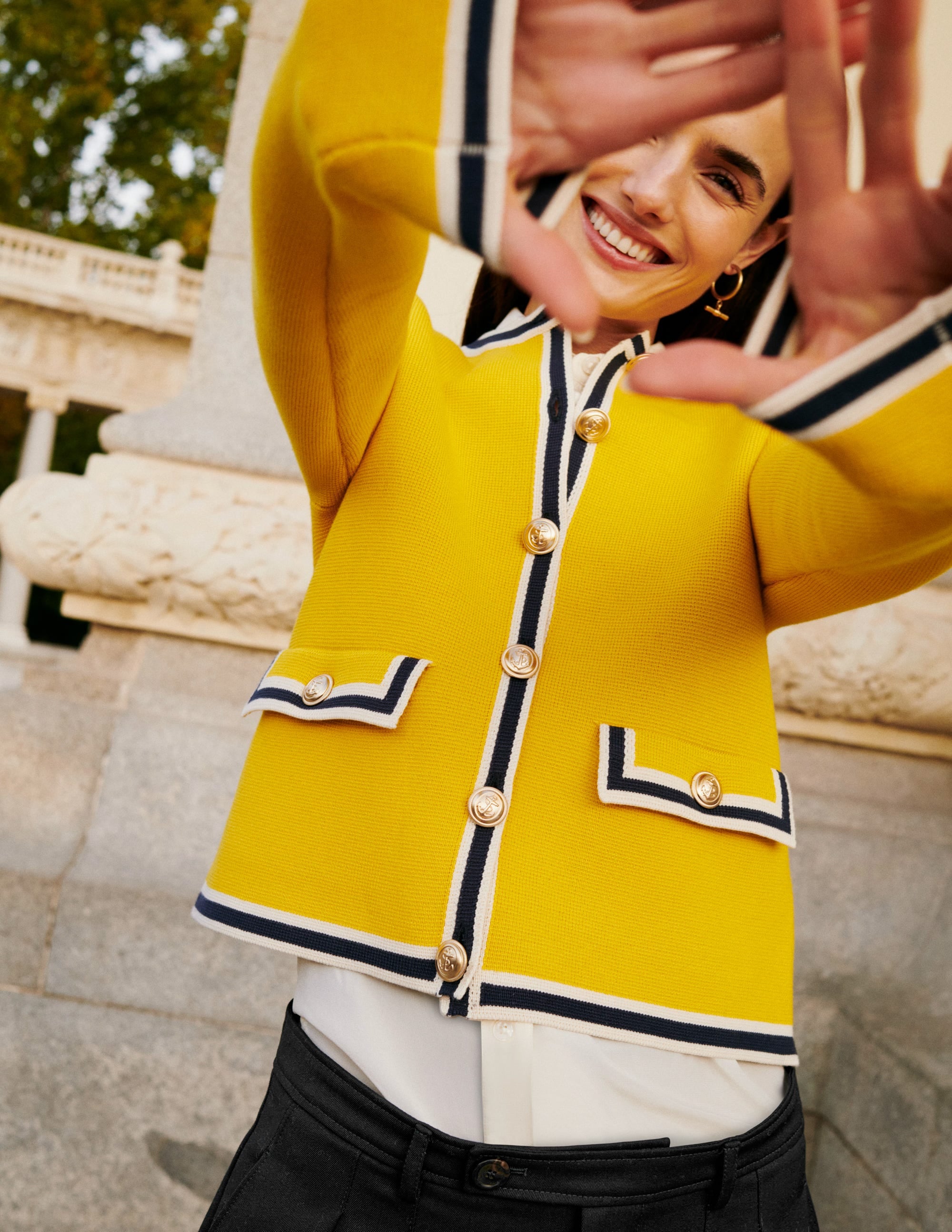 Holly Knitted Jacket-Mimosa Yellow, Navy Tipping - Image 7