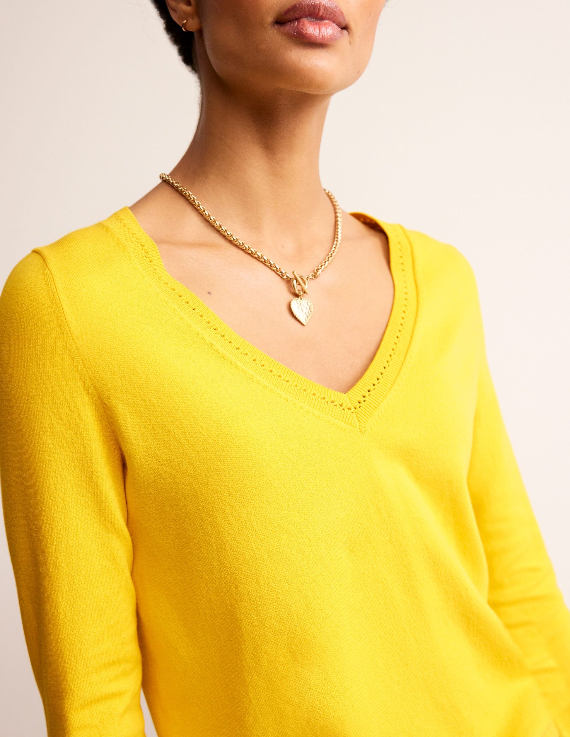 Catriona Cotton V-Neck Jumper-Passion Fruit Yellow-2