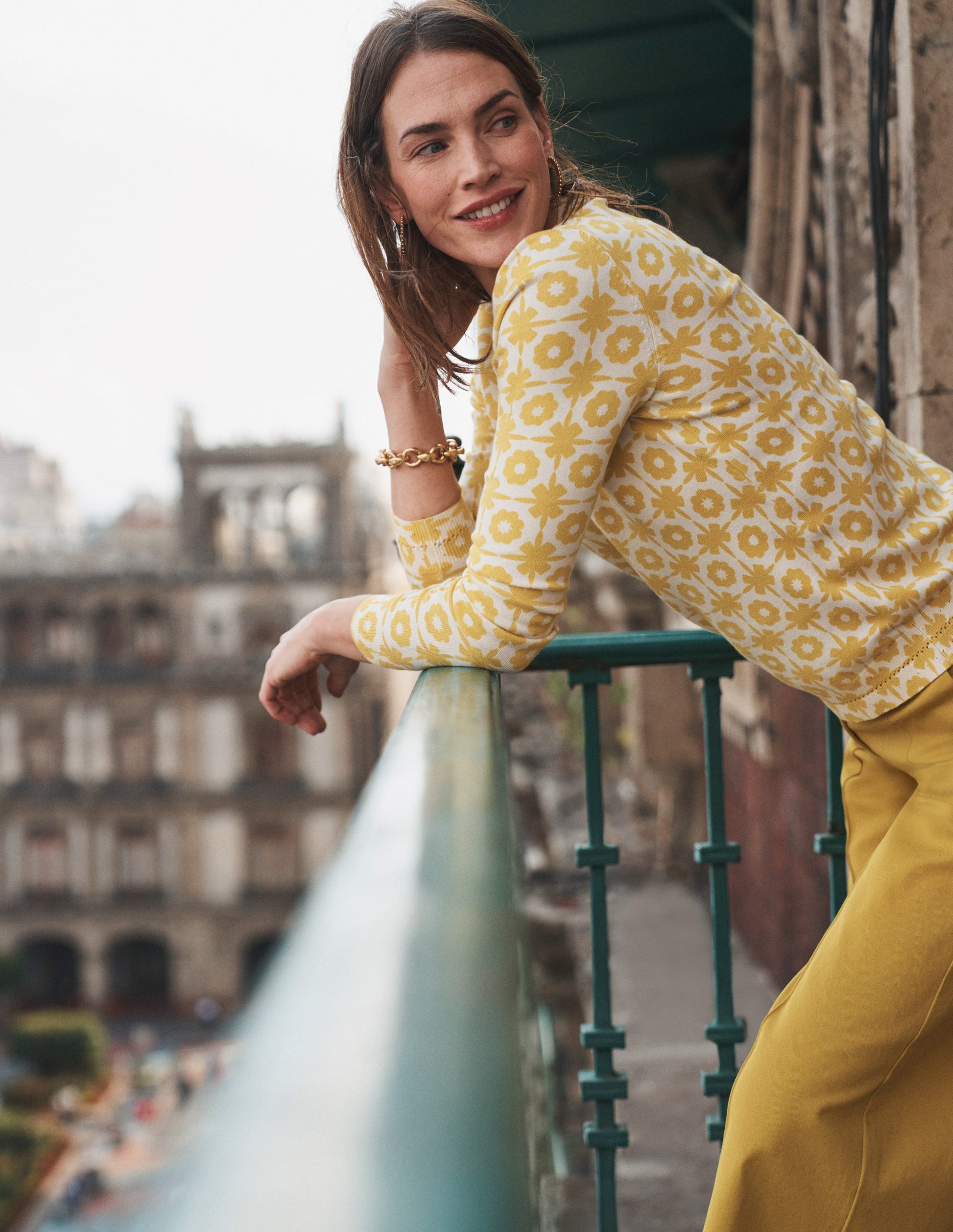 Catriona Cotton Crew Jumper-Mimosa Yellow Print-5