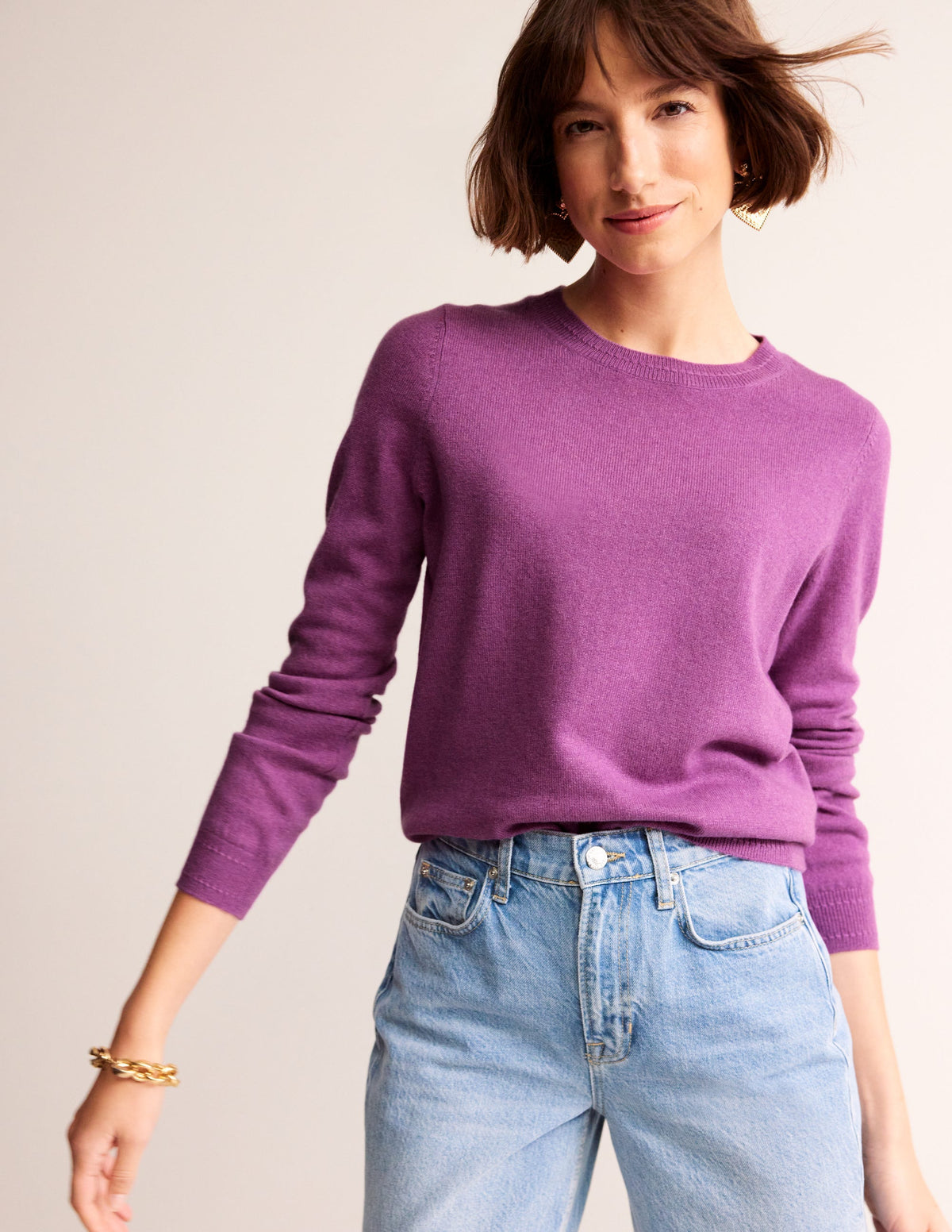 Eva Cashmere Crew Neck Jumper-Mulberry - Image 1