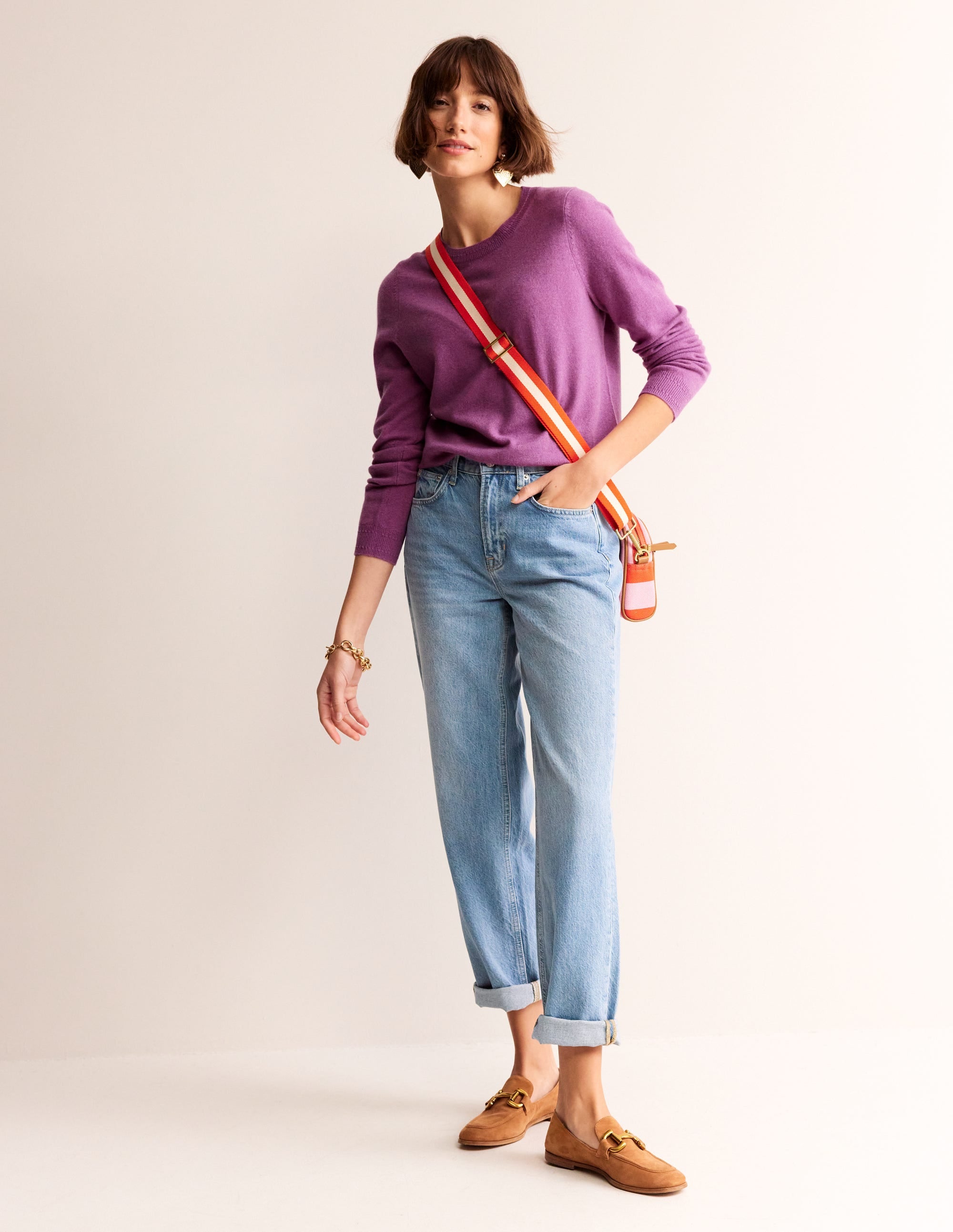 Eva Cashmere Crew Neck Jumper-Mulberry - Image 4